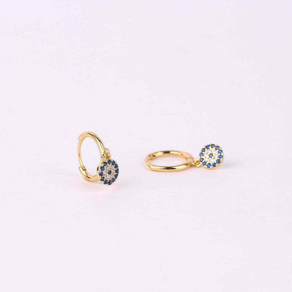 Evil Eye Charm Huggie Drop Hoop Earrings