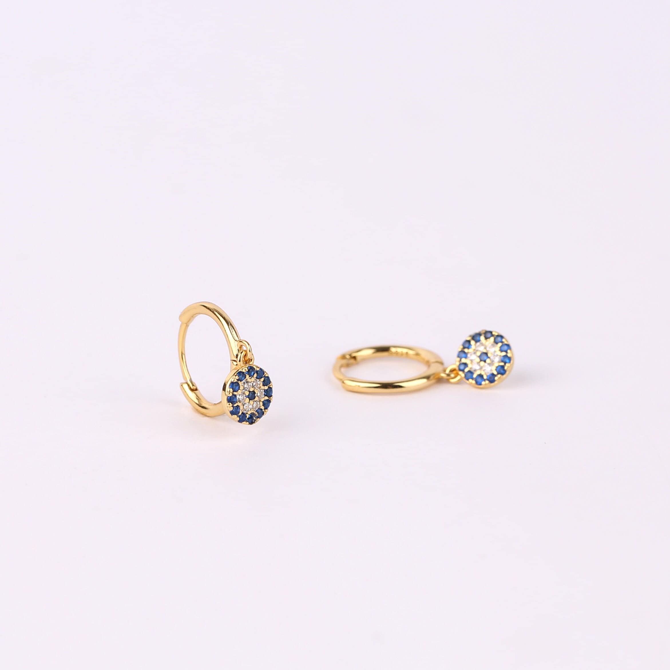 Evil Eye Charm Huggie Drop Hoop Earrings