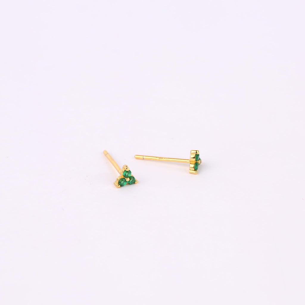 Tiny Emerald Flower Cluster Stud Earrings