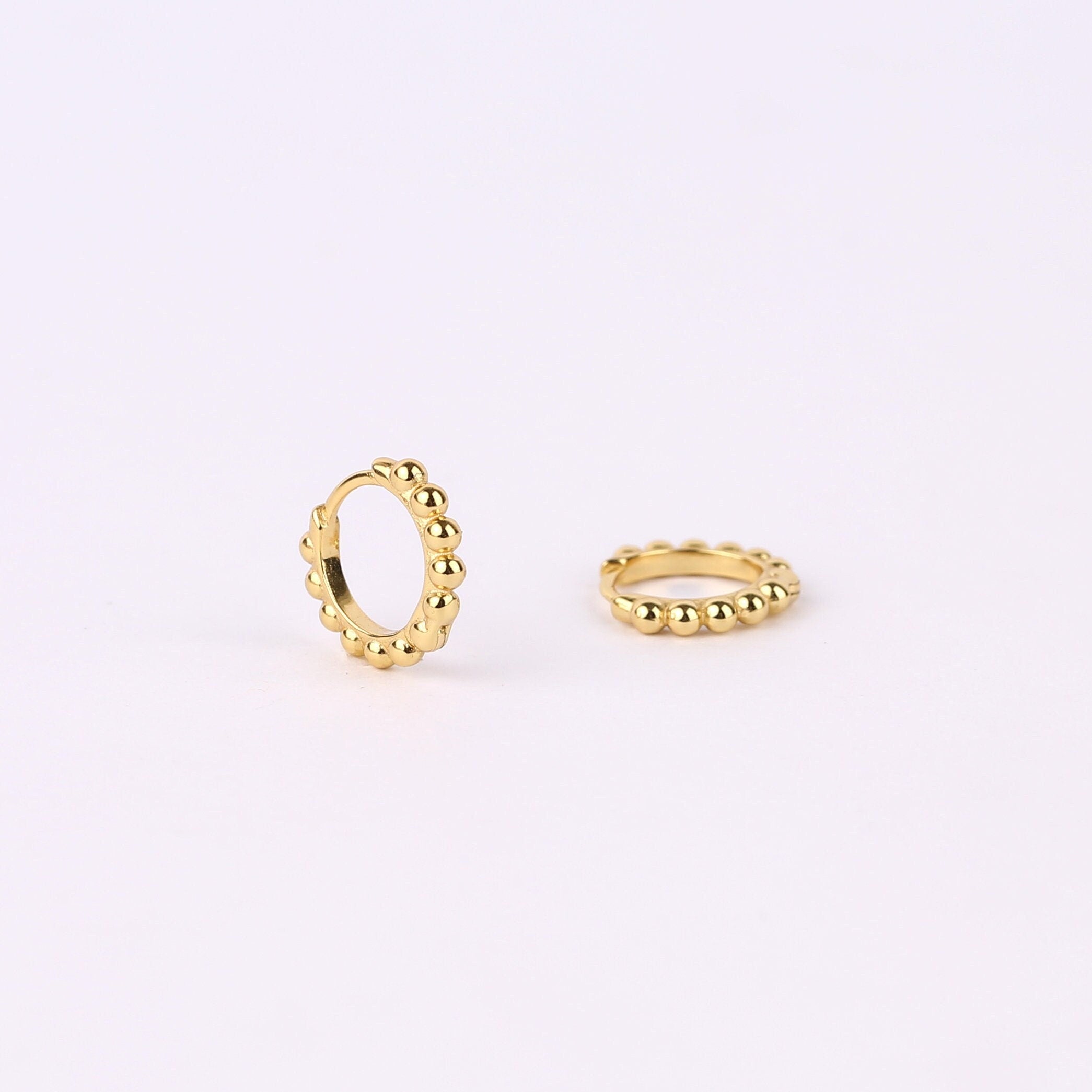 Dainty Gold Beaded Huggie Hoop Earrings