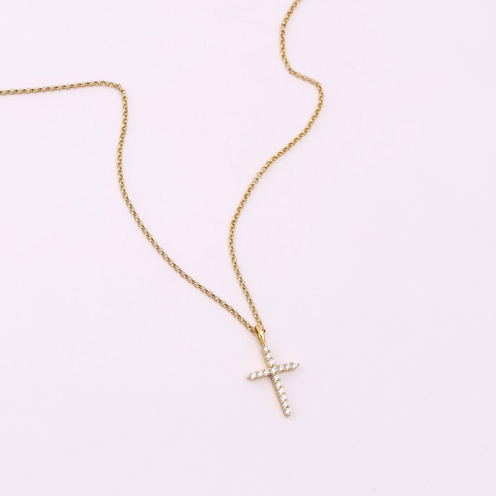 CZ Cross Necklace, Dainty Gold Silver Cross Pendant