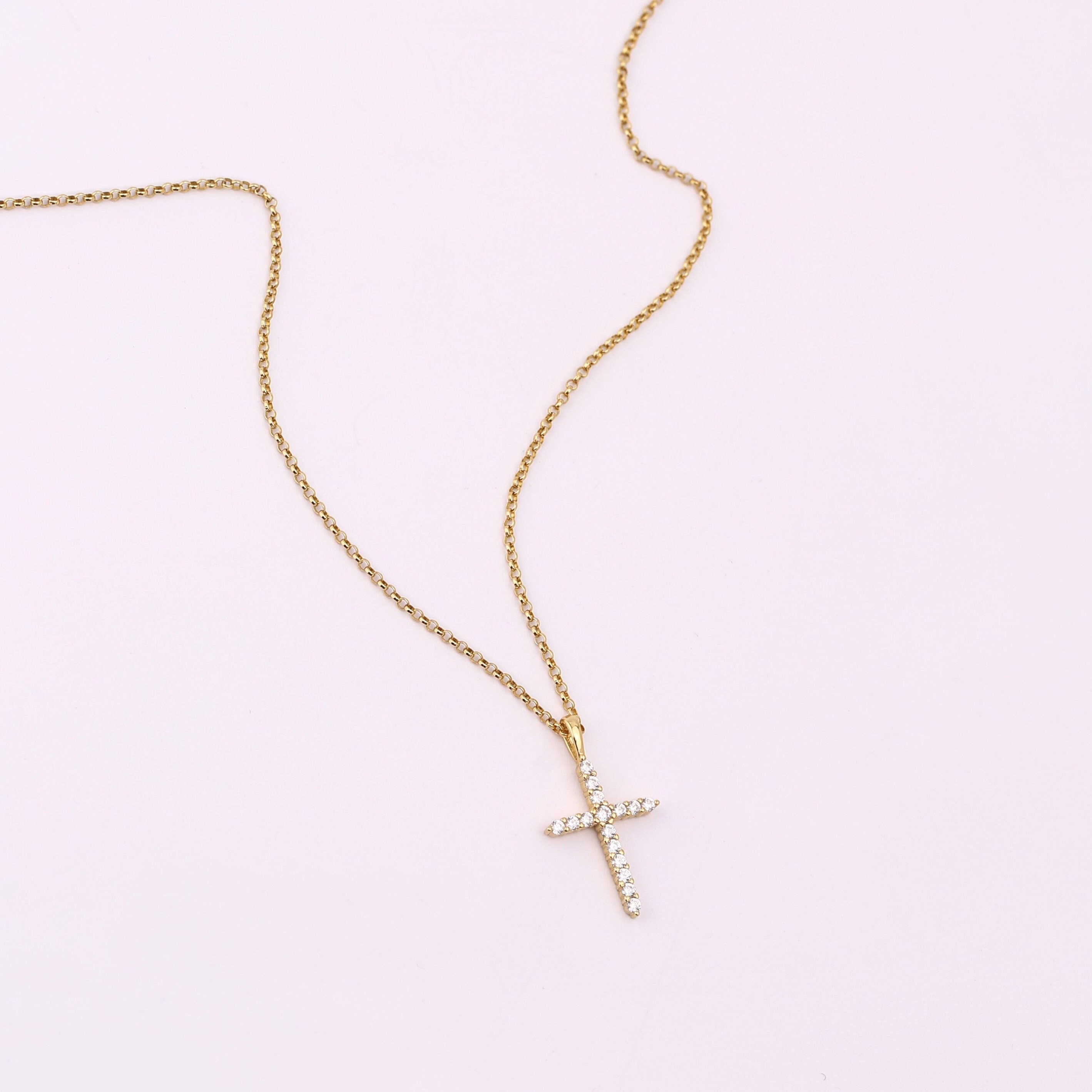 CZ Cross Necklace, Dainty Gold Silver Cross Pendant