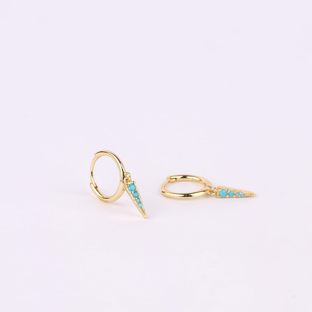 Turquoise Spike Shape Charm Huggie Drop Hoop Earrings