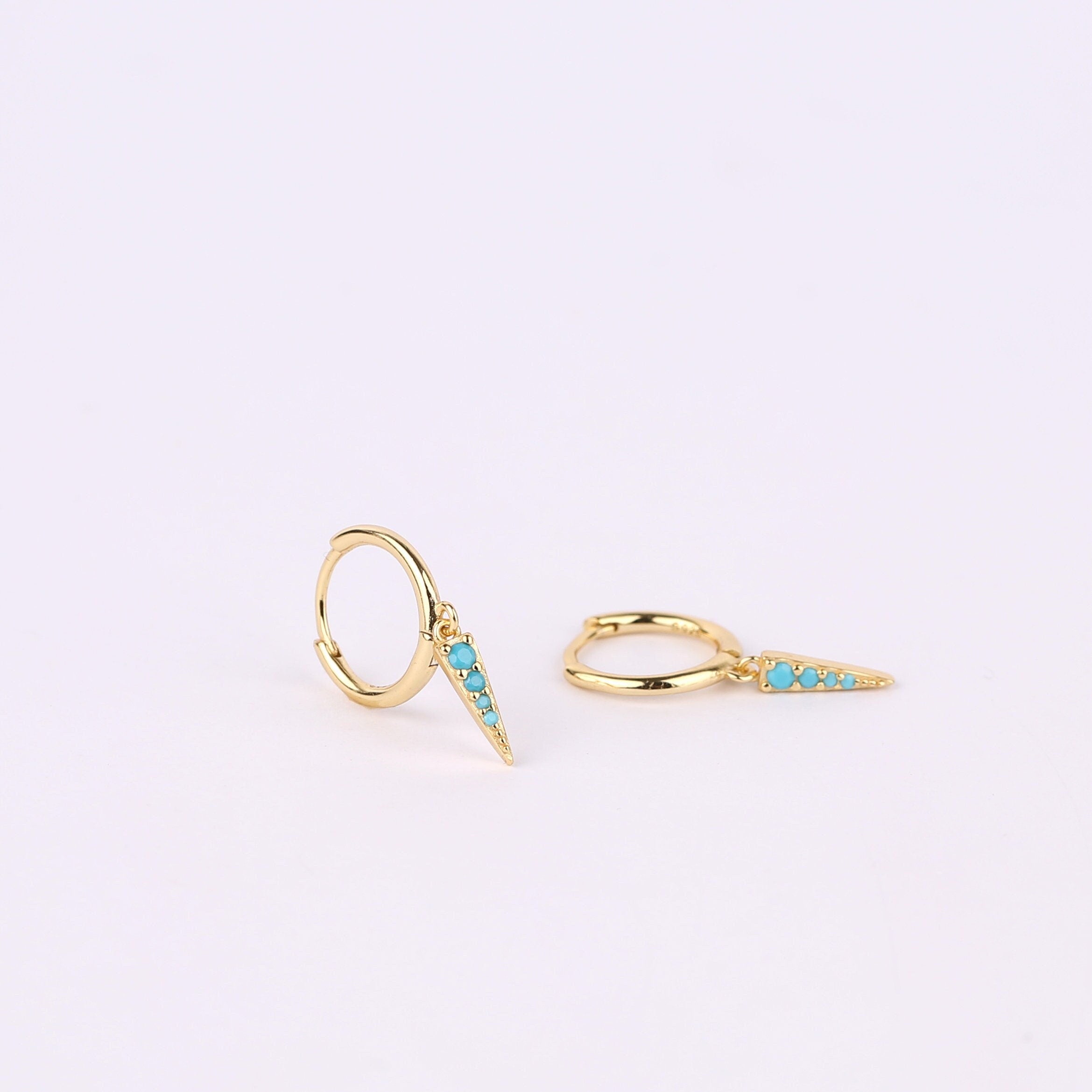 Turquoise Spike Shape Charm Huggie Drop Hoop Earrings