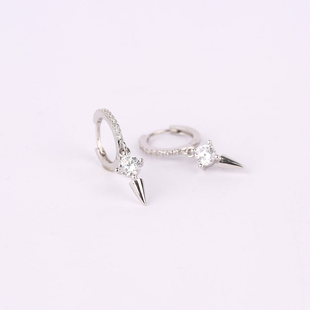 Gold CZ Spike Charm Dangle Hoop Earrings