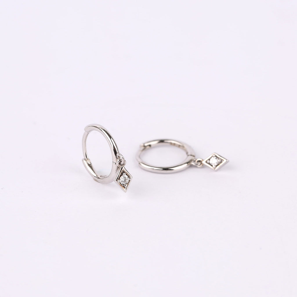 Diamond CZ Dangle Drop Hoops Earrings