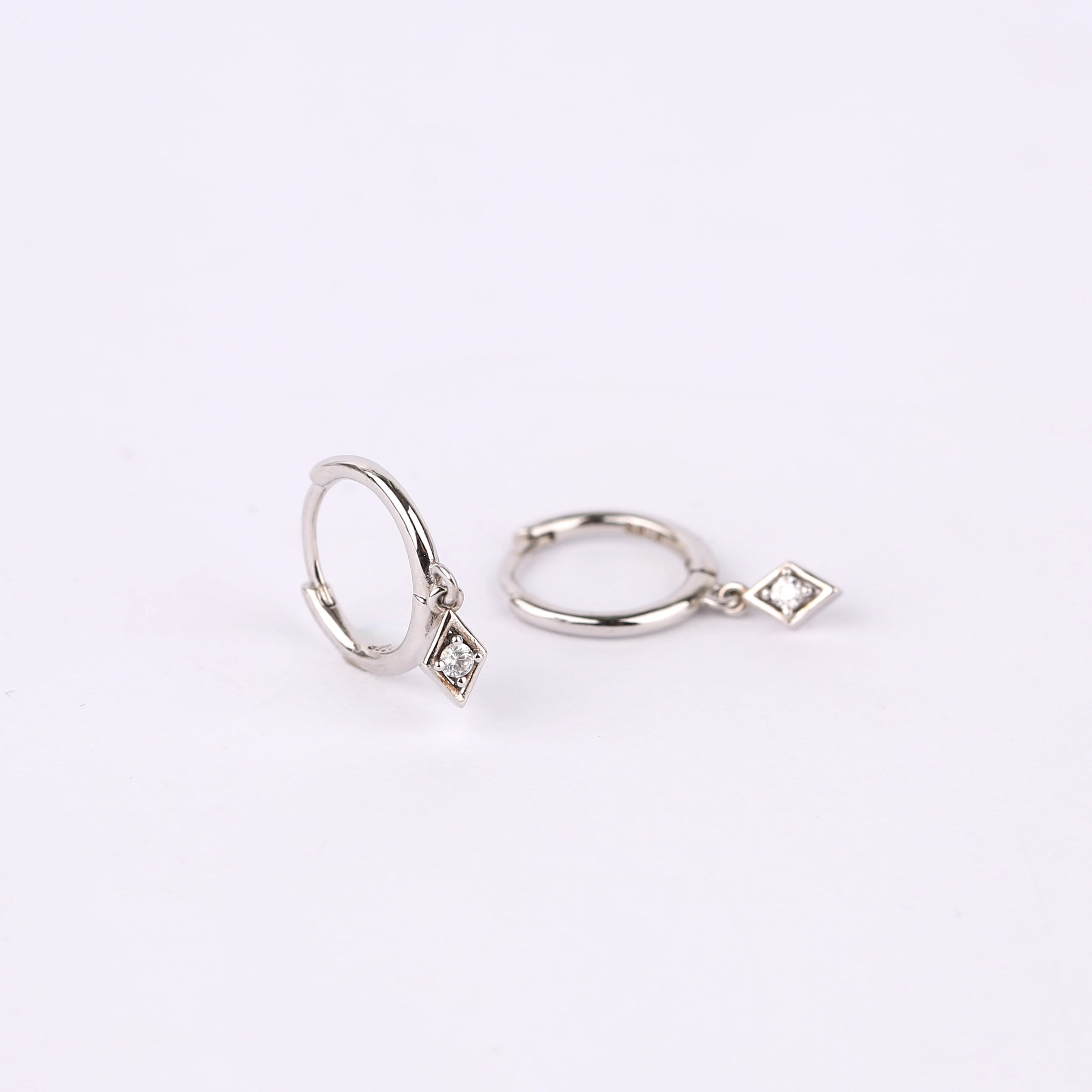 Diamond CZ Dangle Drop Hoops Earrings