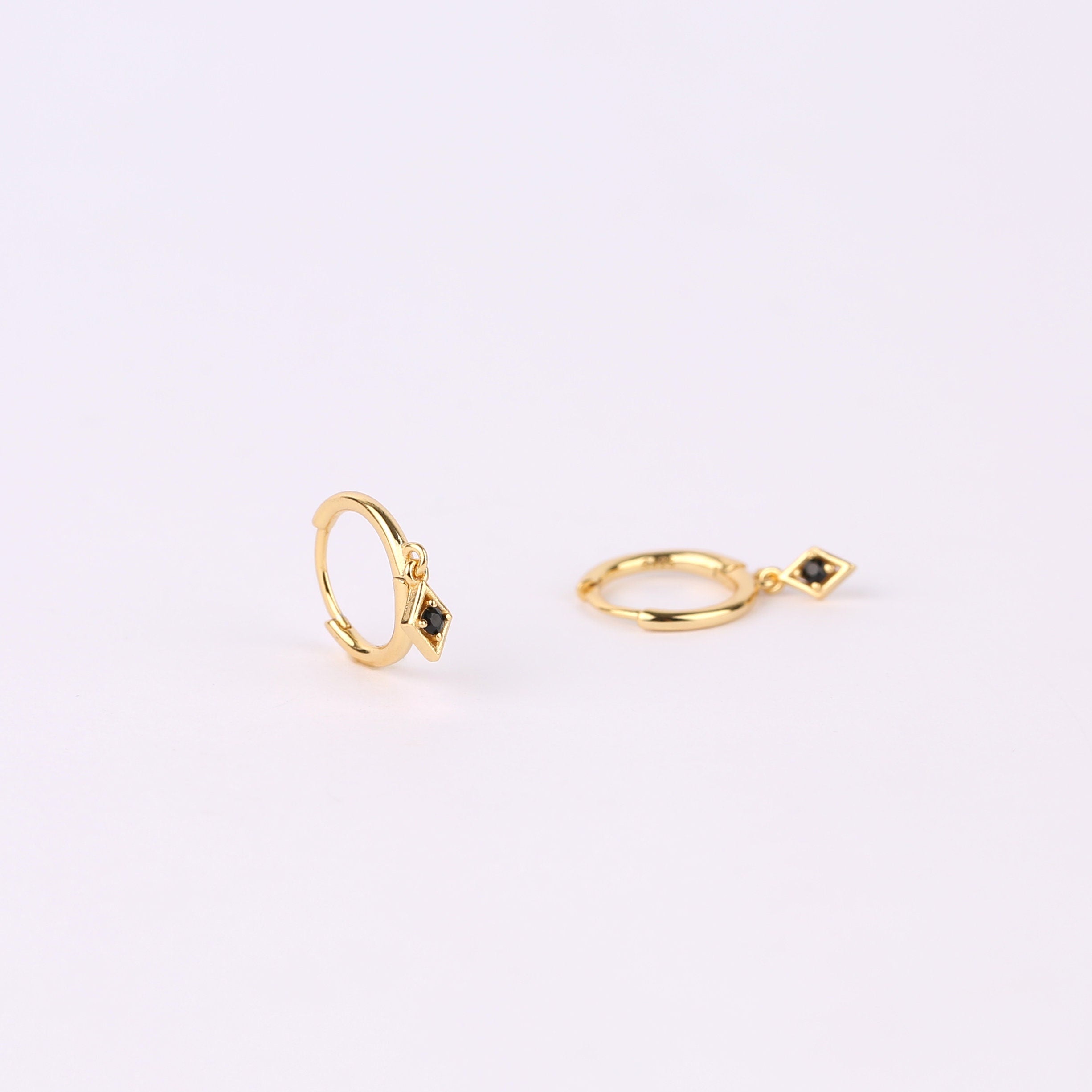 Diamond CZ Dangle Drop Hoops Earrings