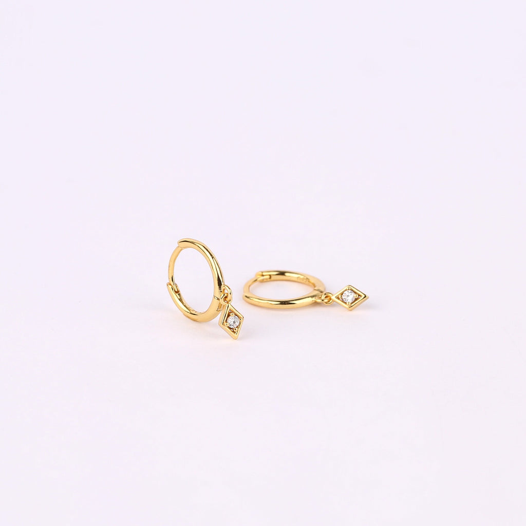 Diamond CZ Dangle Drop Hoops Earrings