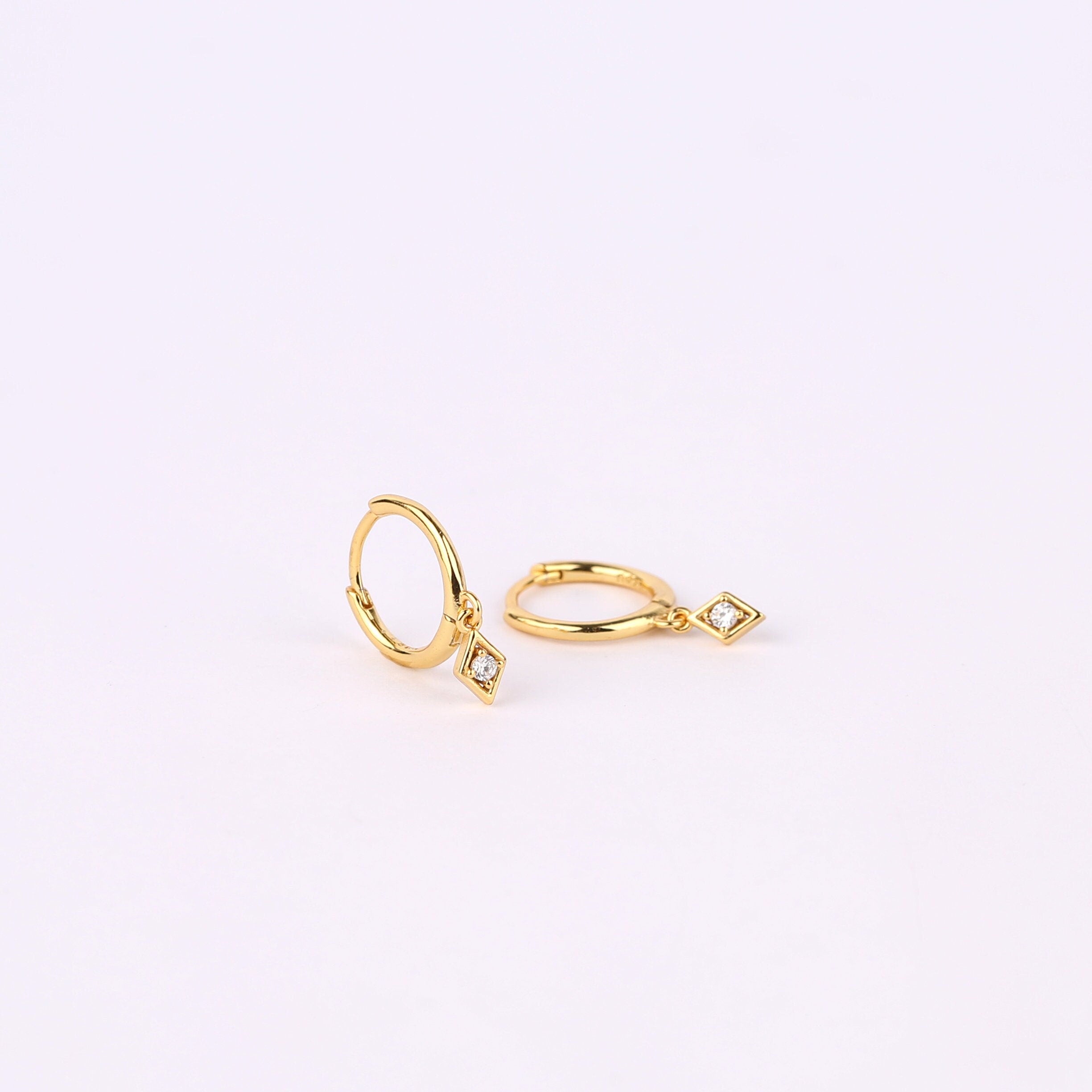 Diamond CZ Dangle Drop Hoops Earrings