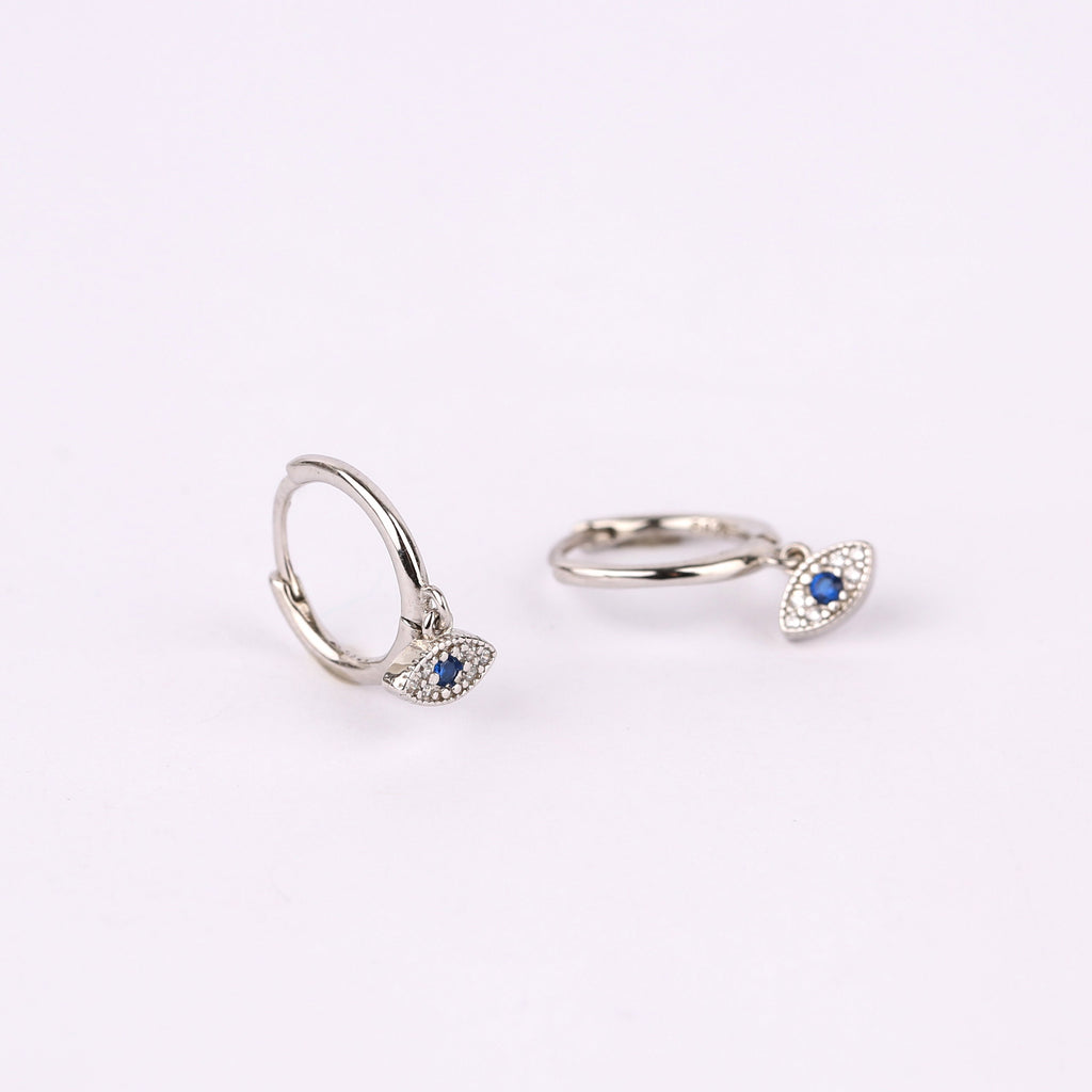 Tiny Evil Eye Charm Huggie Drop Hoop Earrings