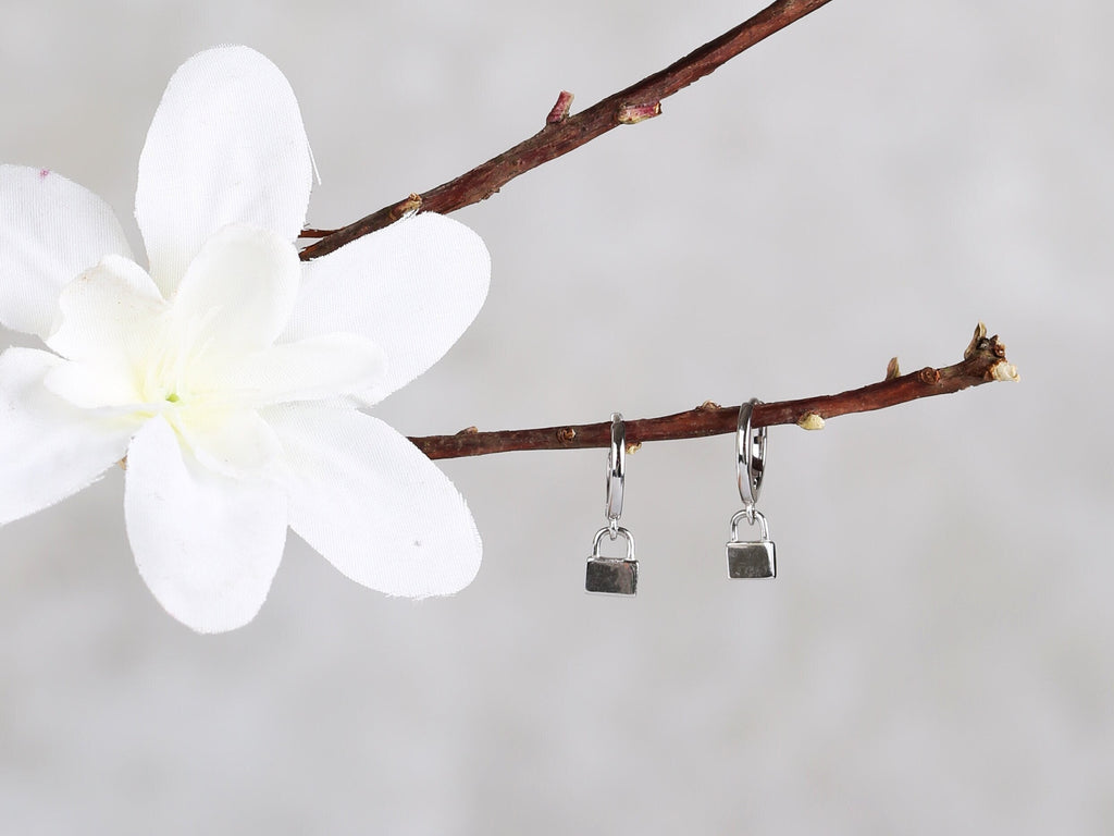 Padlock Dangle Drop Hoop Earrings