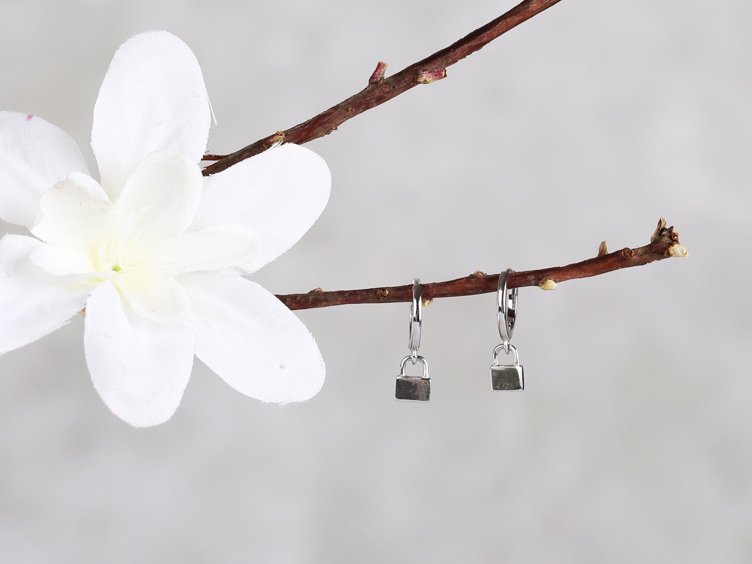 Padlock Dangle Drop Hoop Earrings