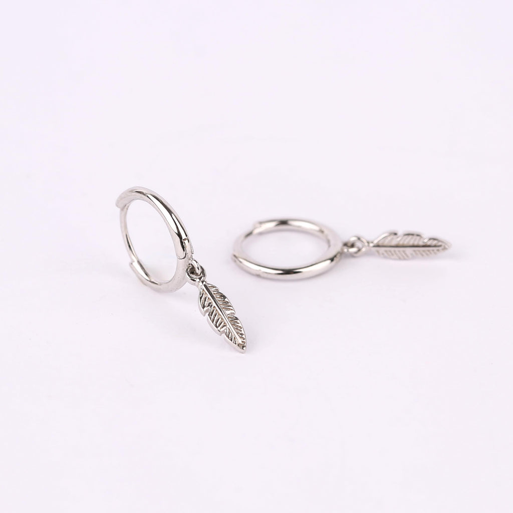 Dainty Leaf Charm Hoop Earrings