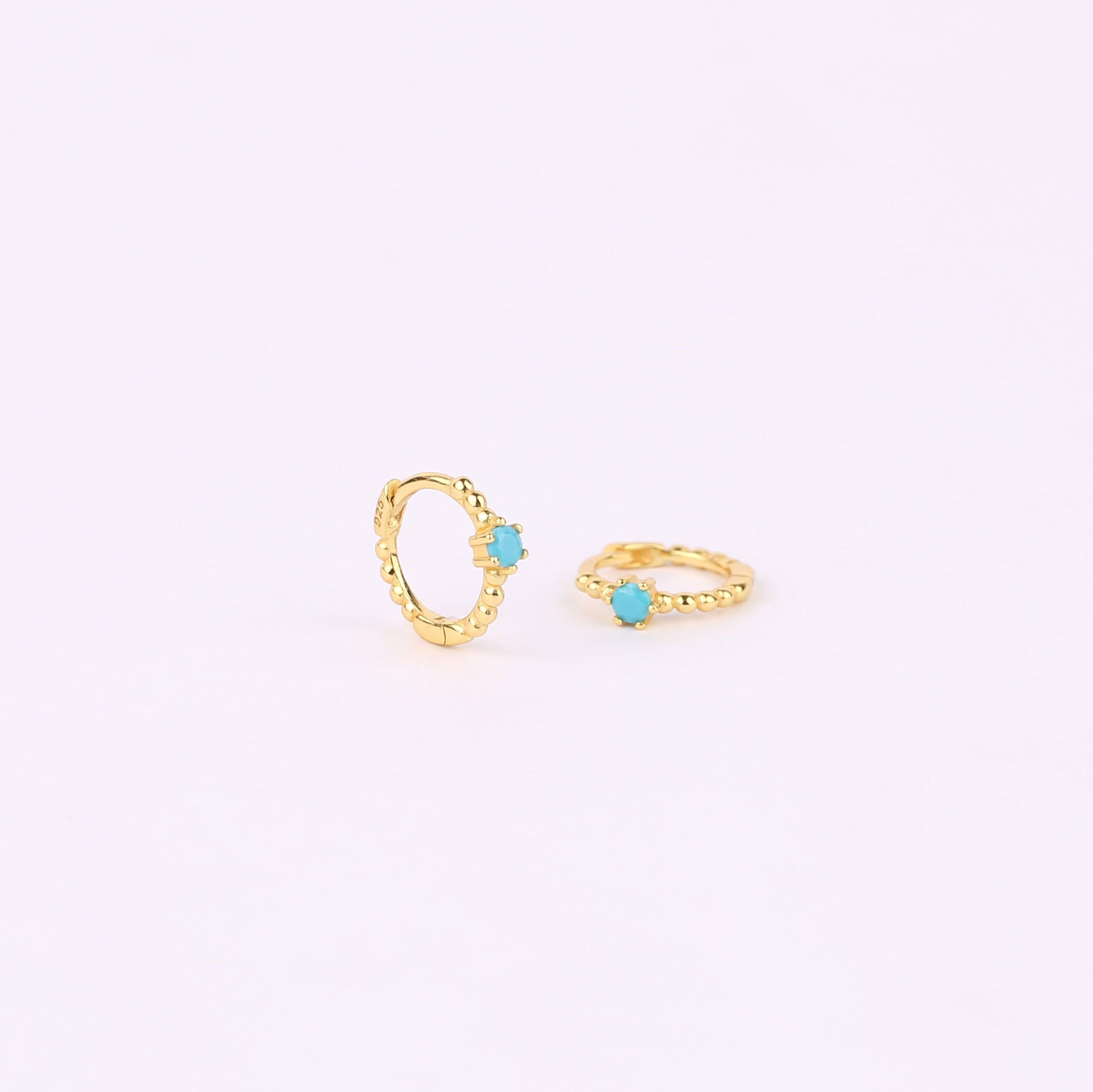 Turquoise Beaded Huggie Hoop Earring