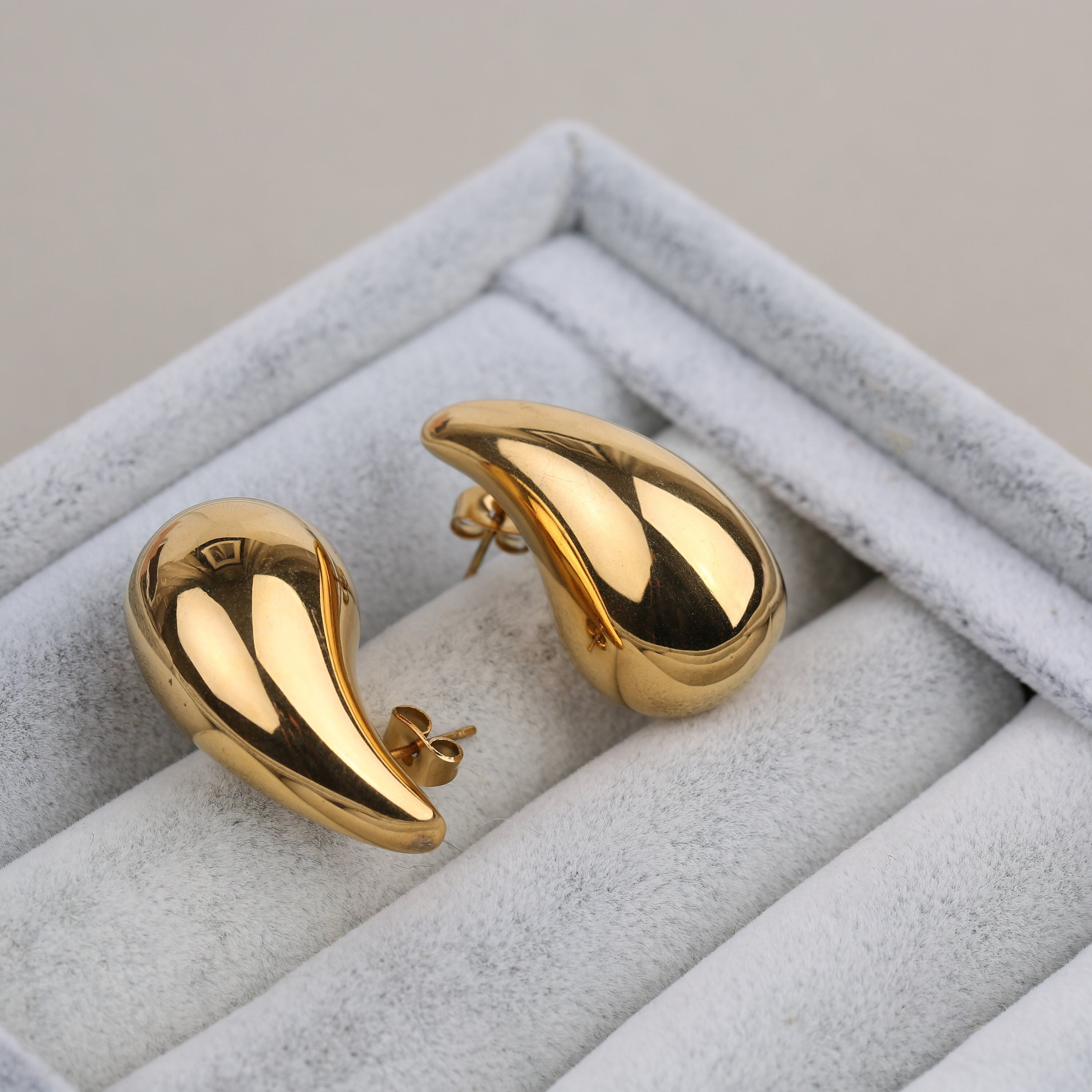 Gold Chunky Teardrop Stud Earrings