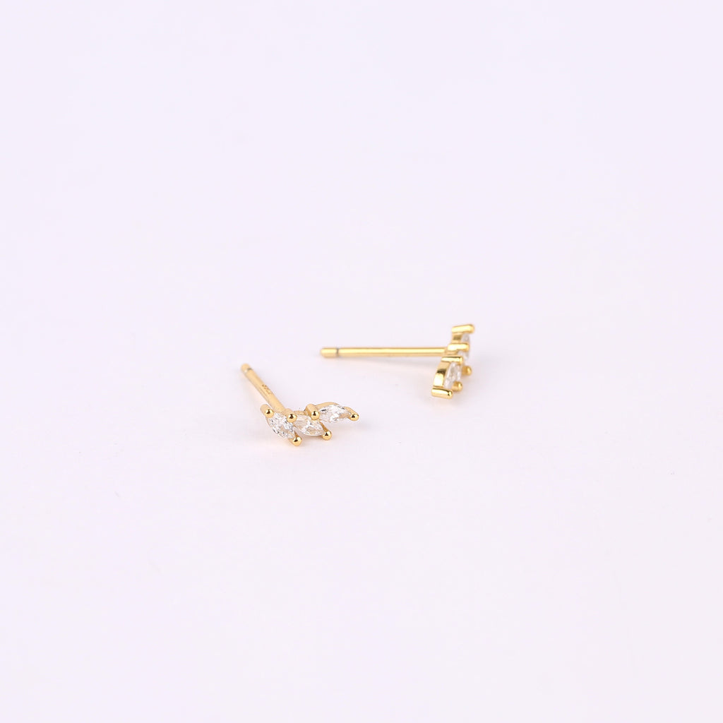 Dainty Diamond CZ Climber Gold Stud Earrings