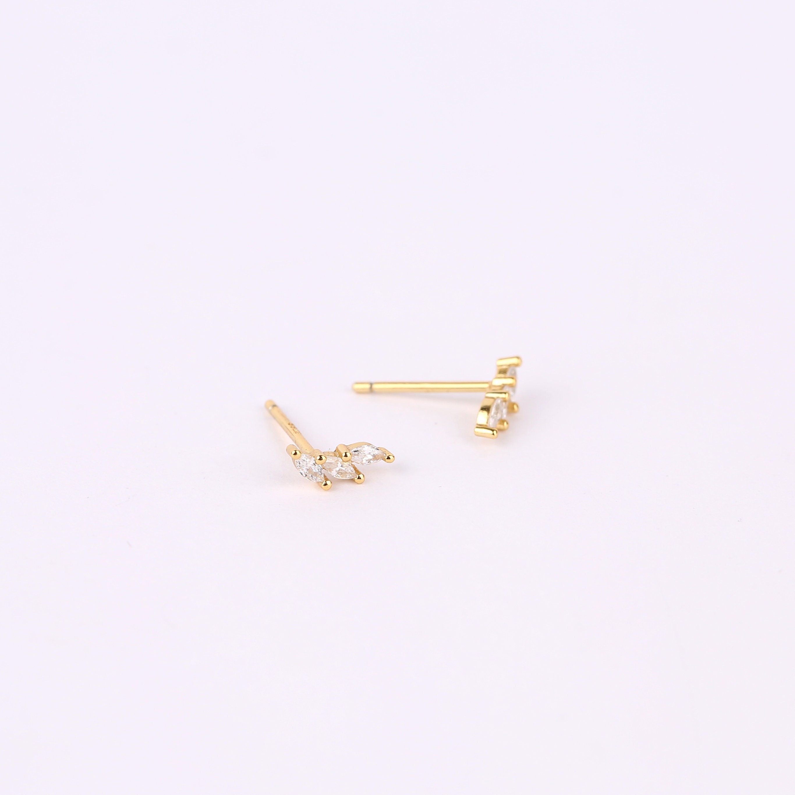 Dainty Diamond CZ Climber Gold Stud Earrings