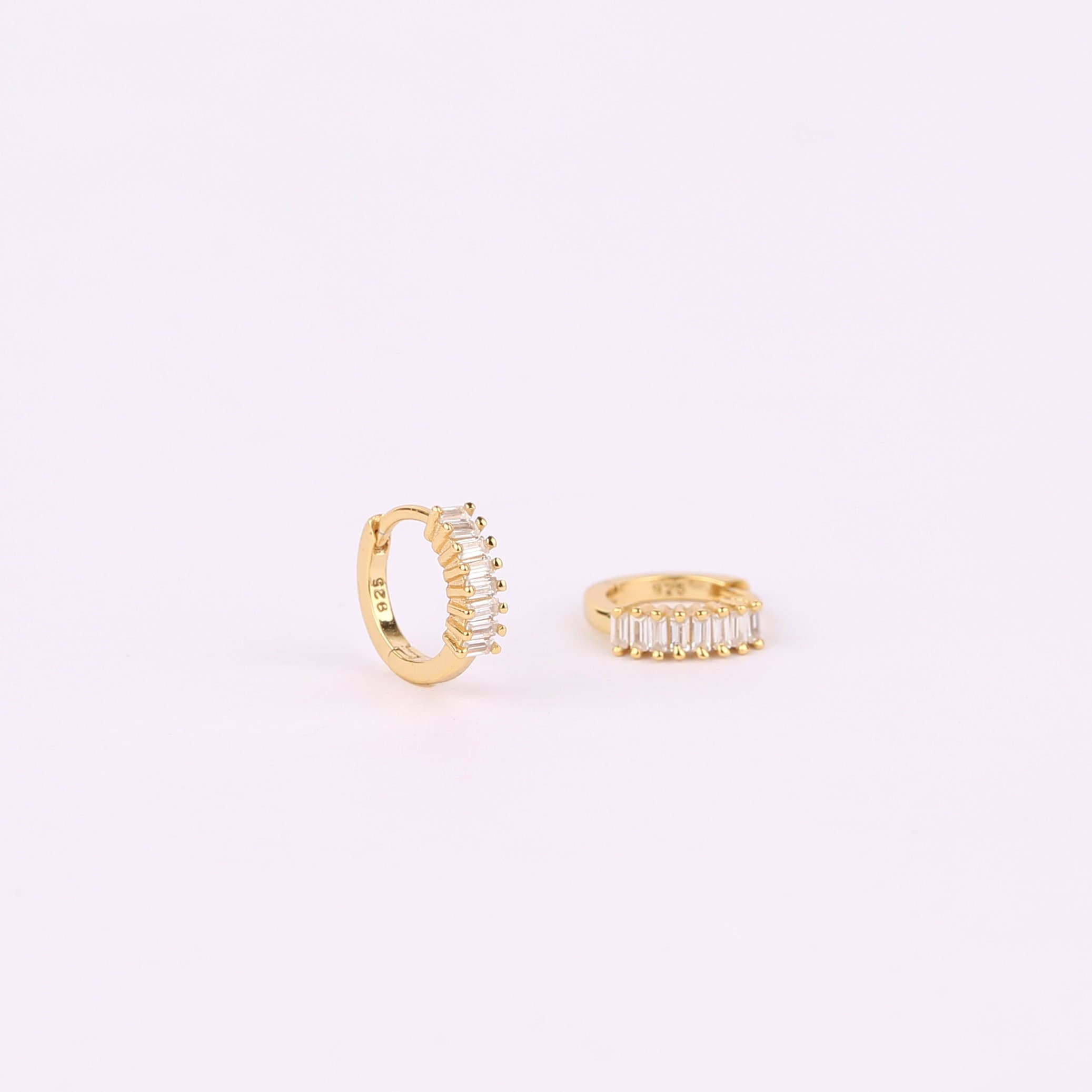 Baguette CZ Huggie Hoop Earrings