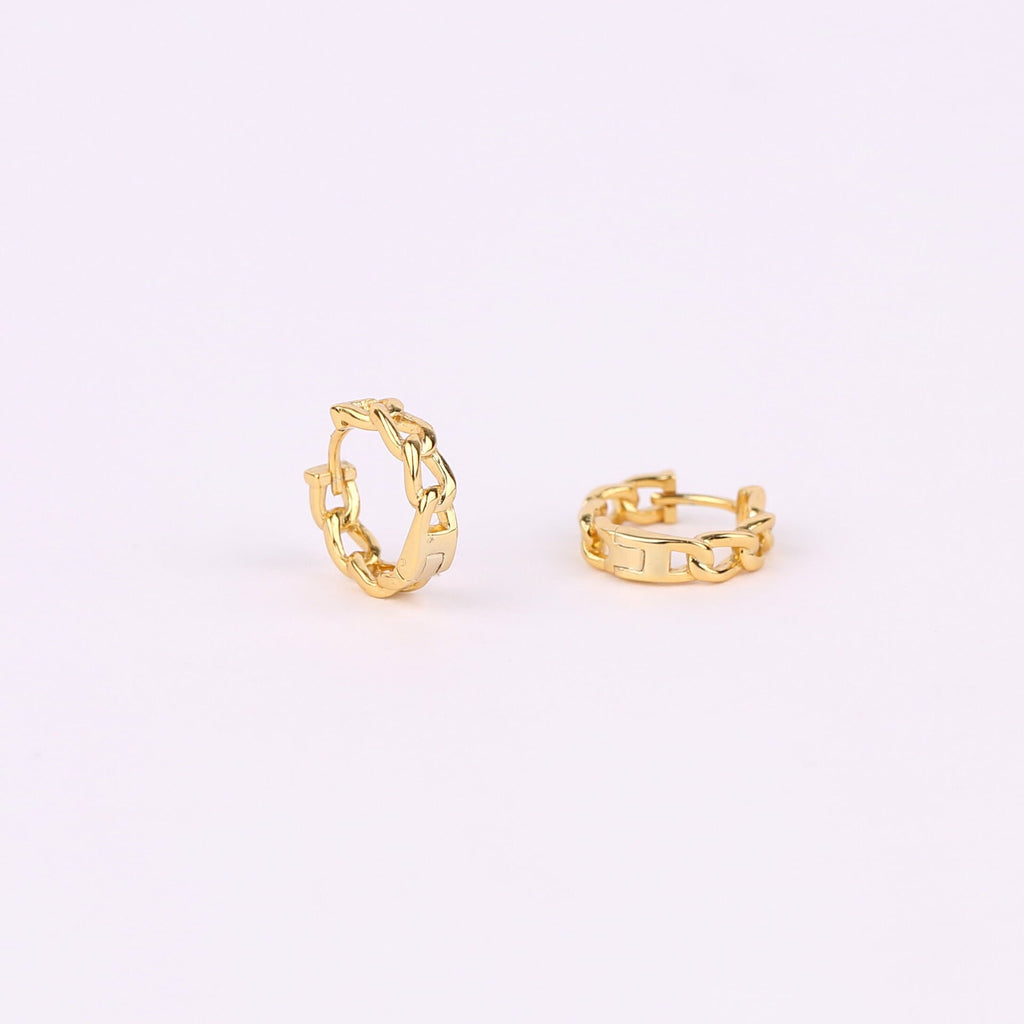 Tiny Gold Curb Chain Huggie Hoop Earrings