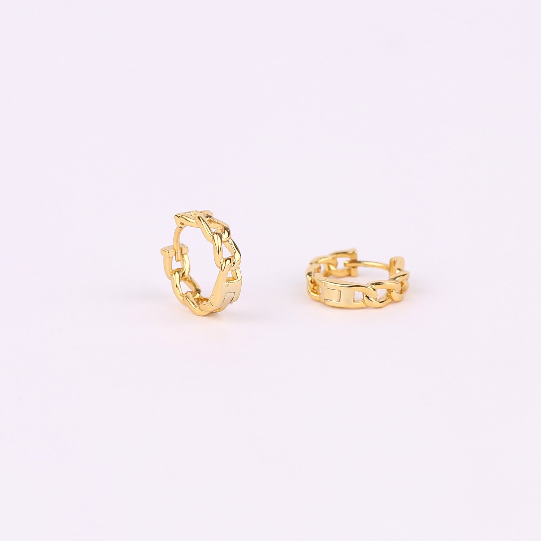 Tiny Gold Curb Chain Huggie Hoop Earrings