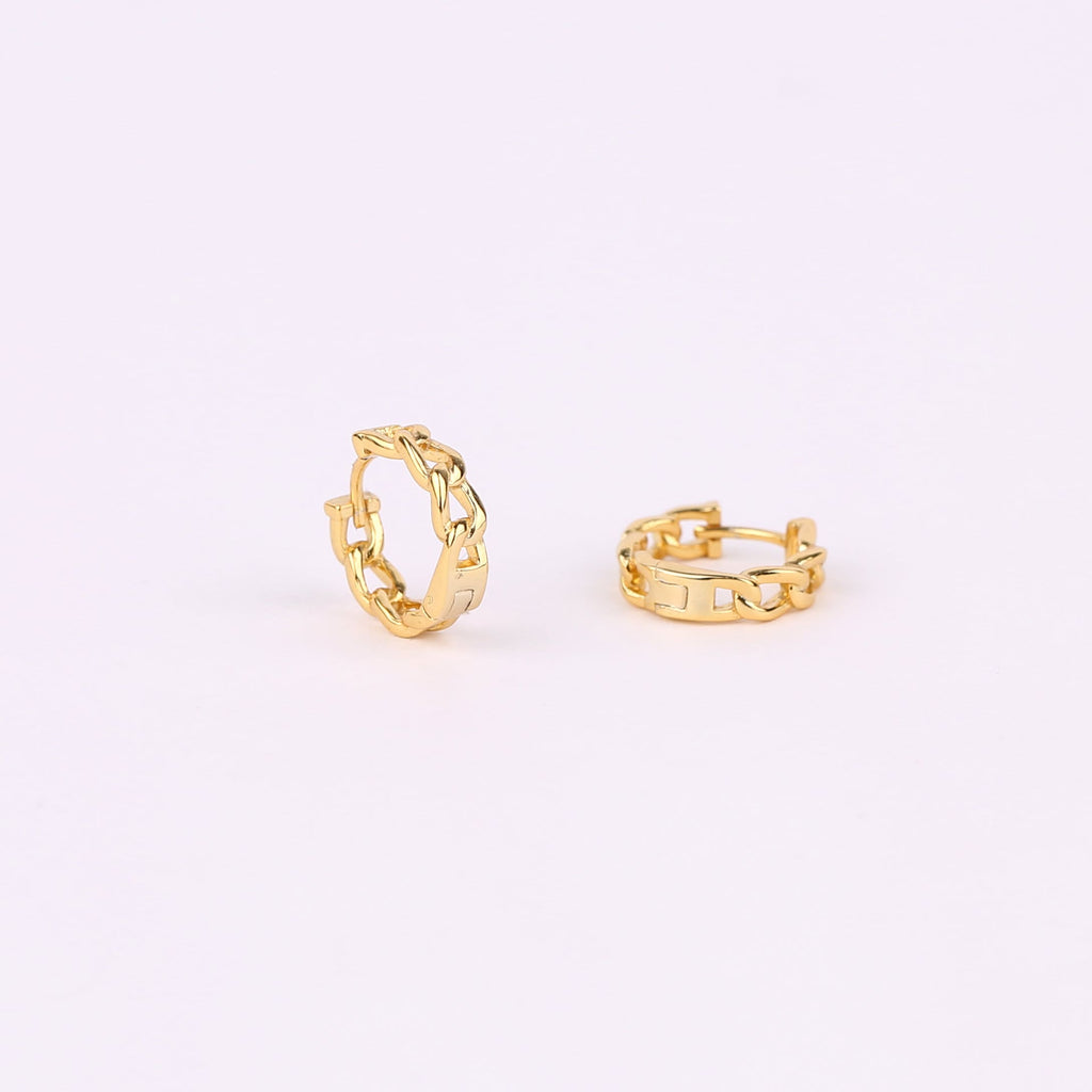 Gold Curb Chain Huggie Hoop Earrings