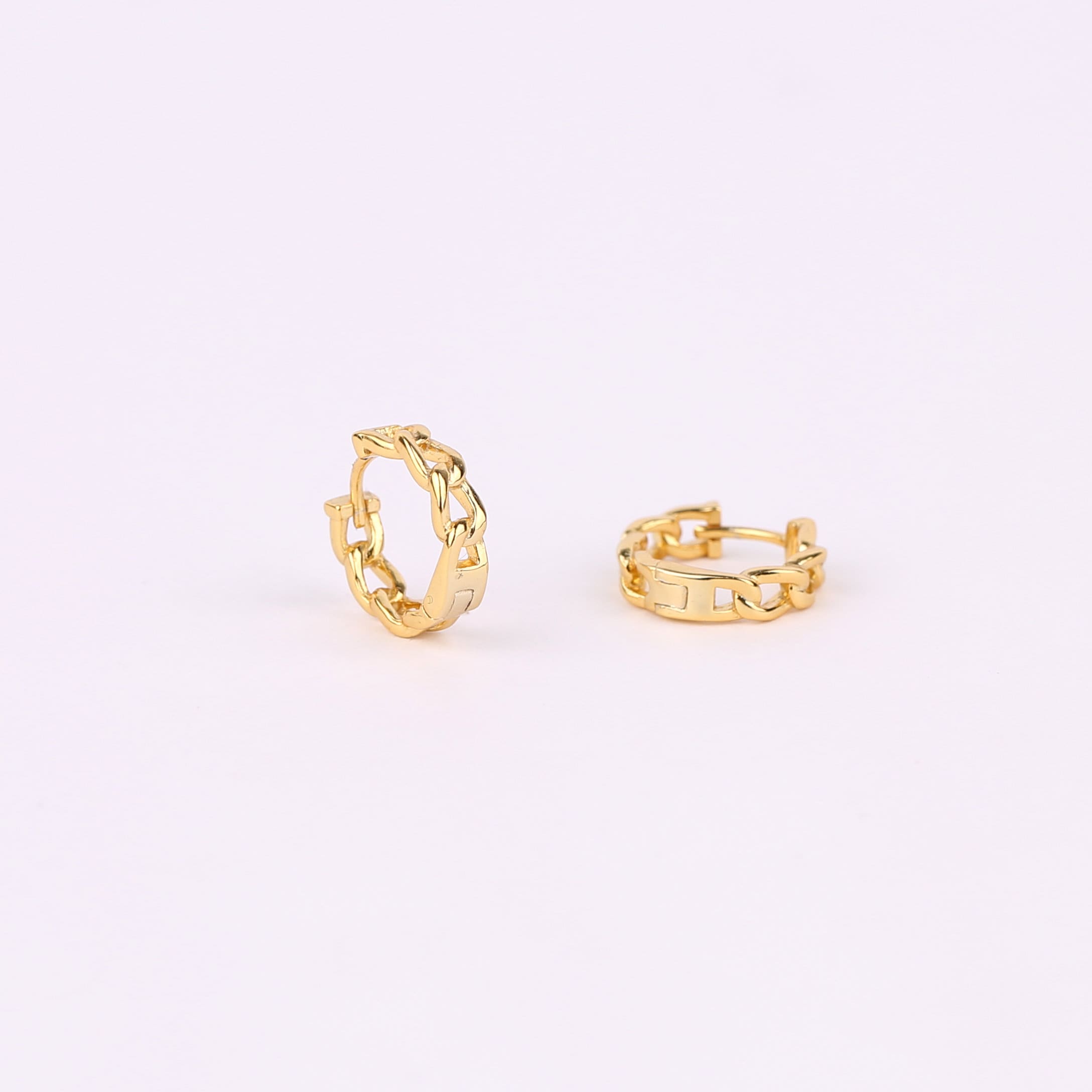 Gold Curb Chain Huggie Hoop Earrings