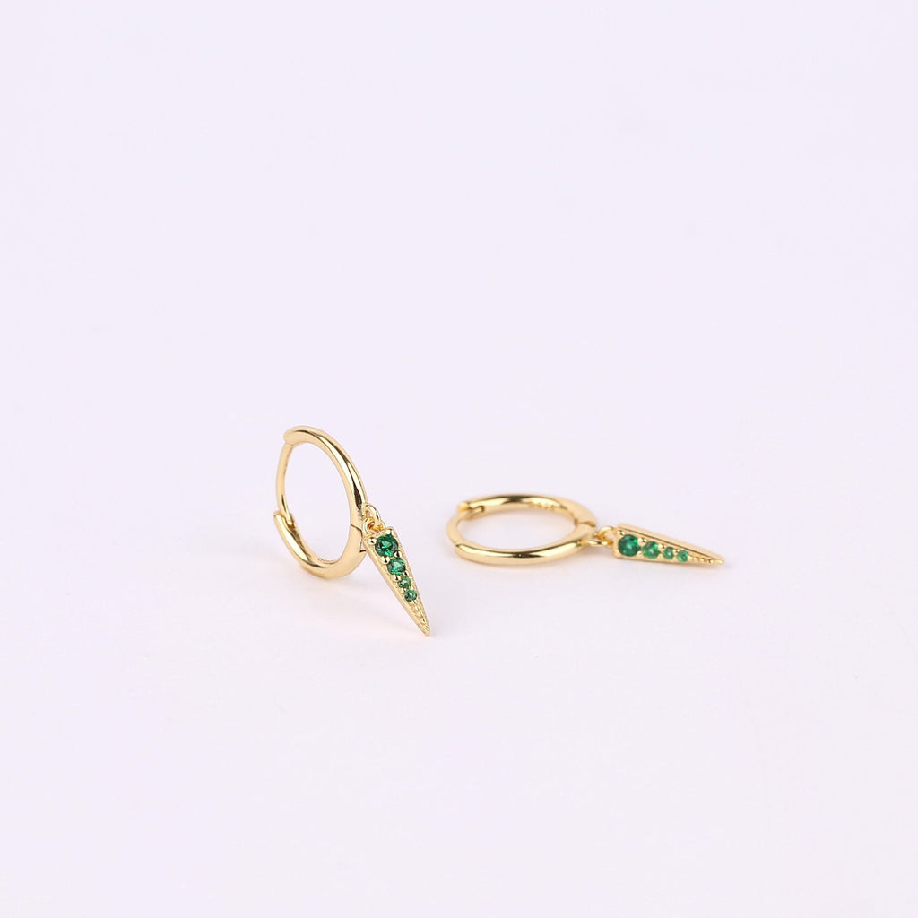 Emerald Spike Charm Dangle Hoop Earrings