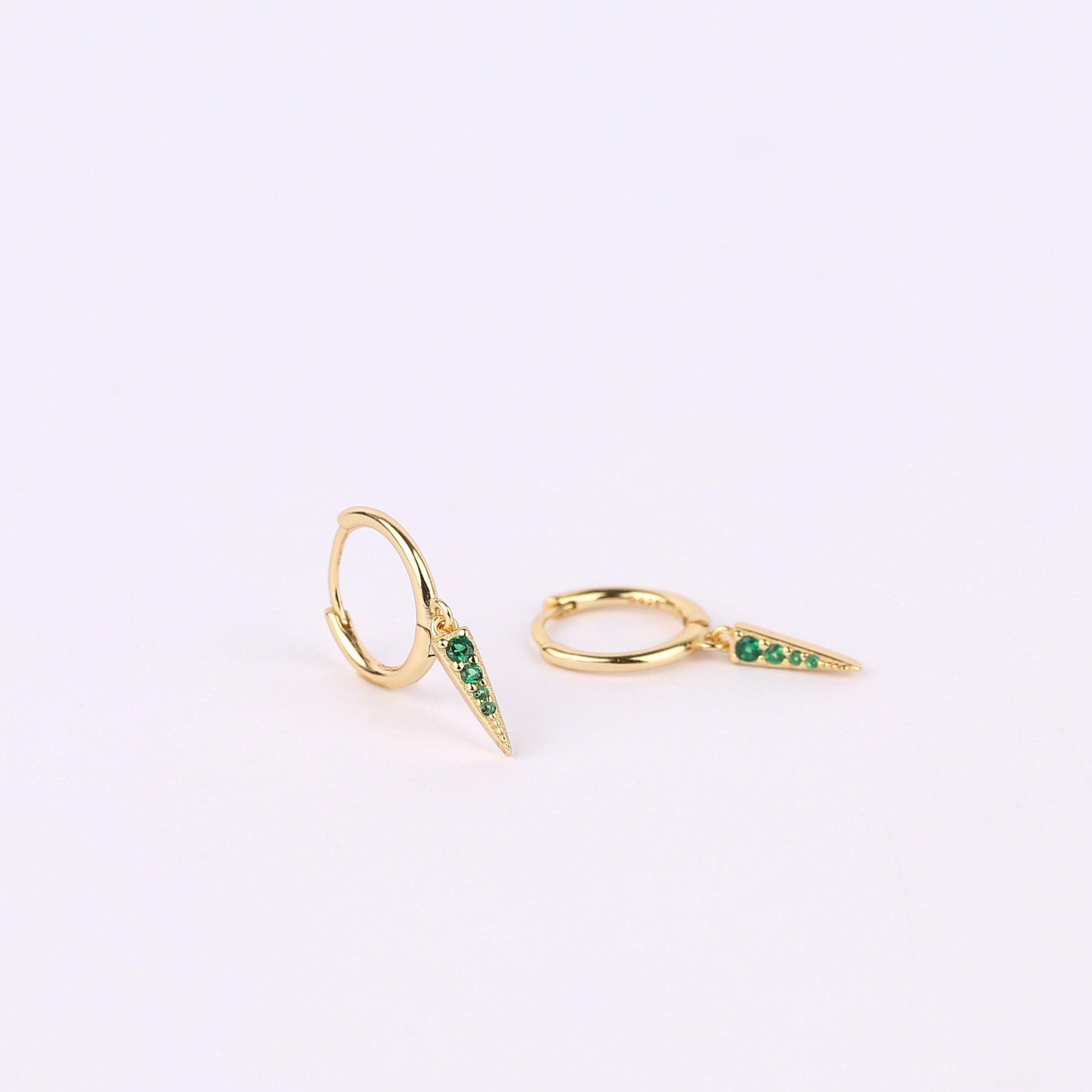 Emerald Spike Charm Dangle Hoop Earrings