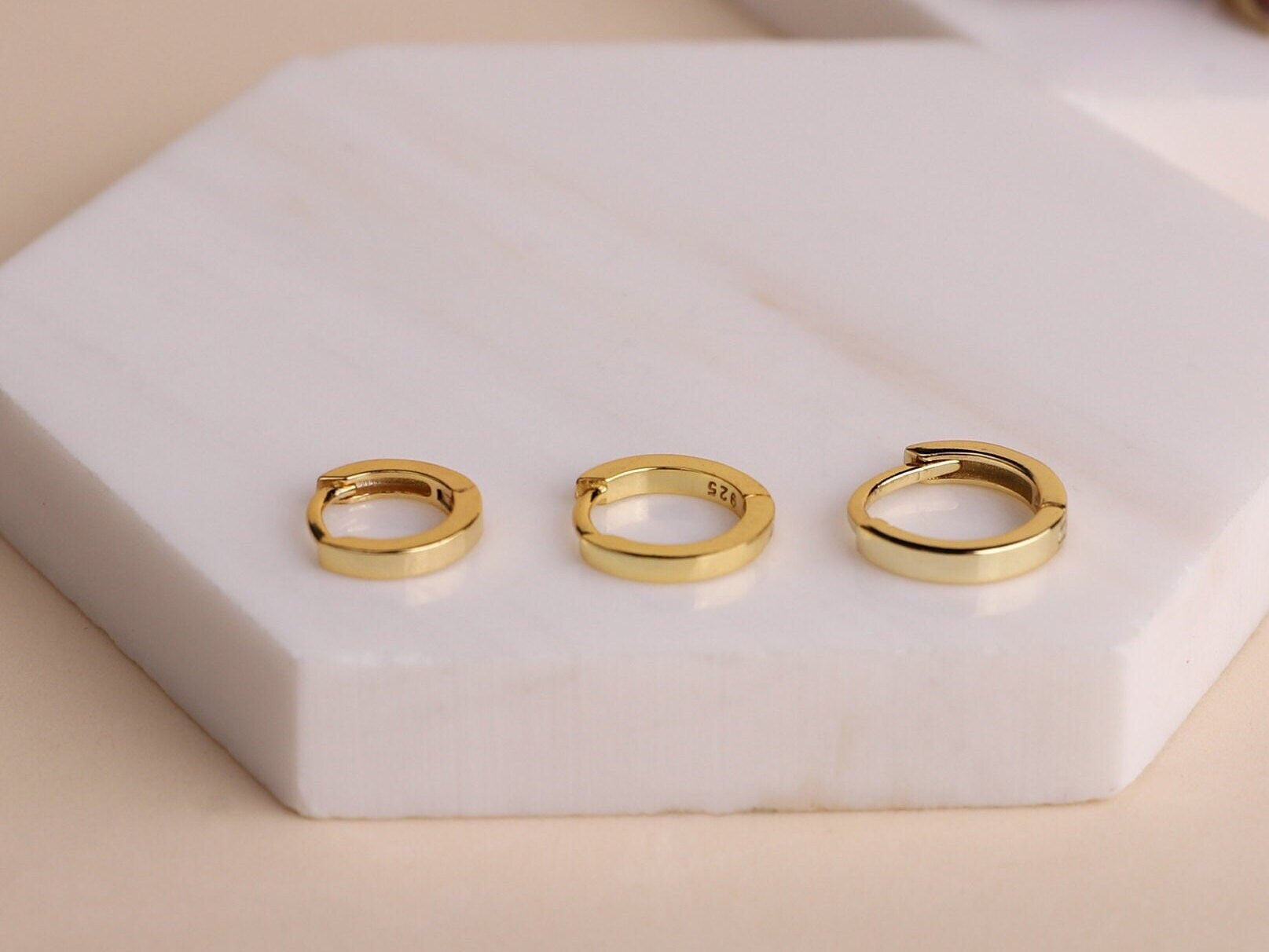 Tiny Square Edge Gold Huggie Hoop Earrings