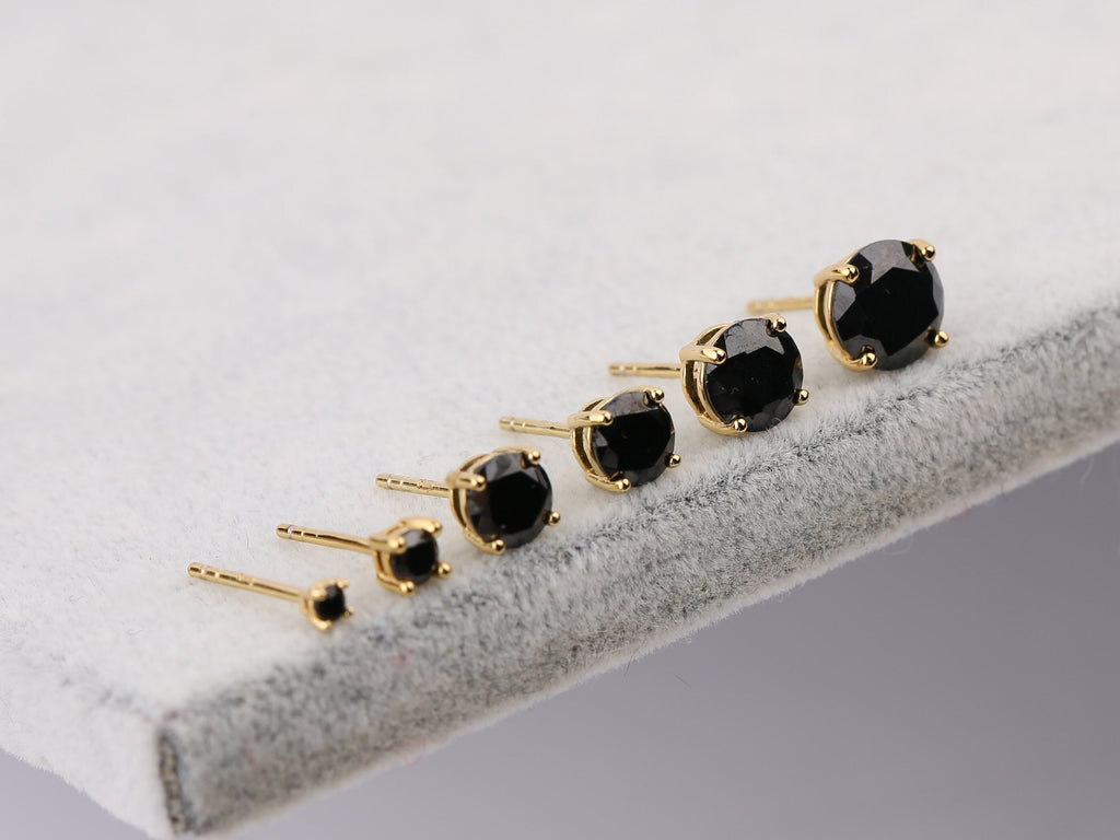 Gold Black Diamond Stud Earrings