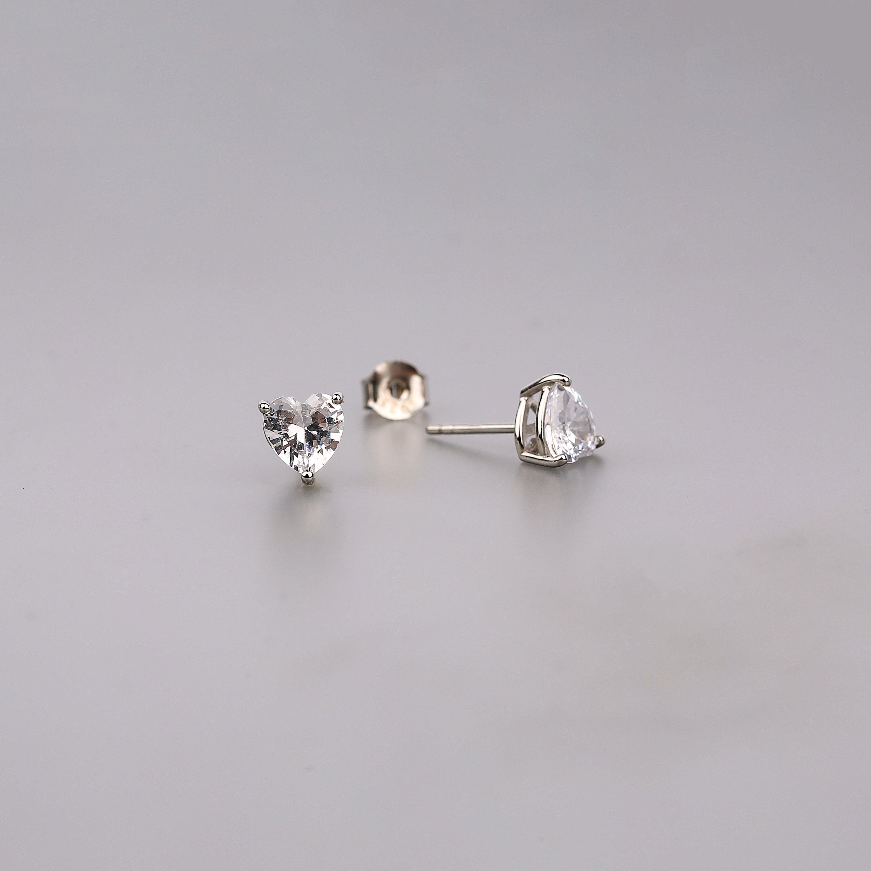 Heart Shape CZ Diamond Stud Earrings