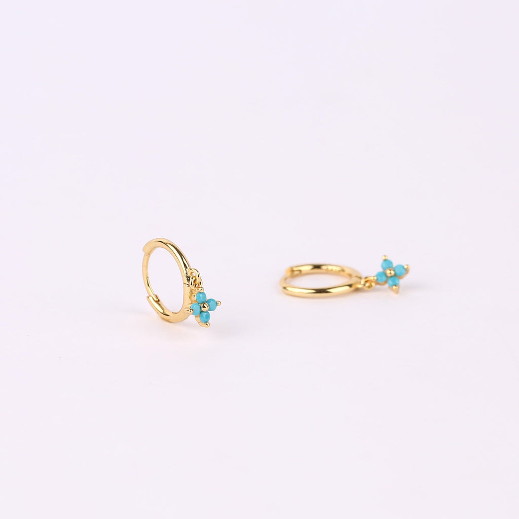 Turquoise Flower Dangle Hoop Earrings