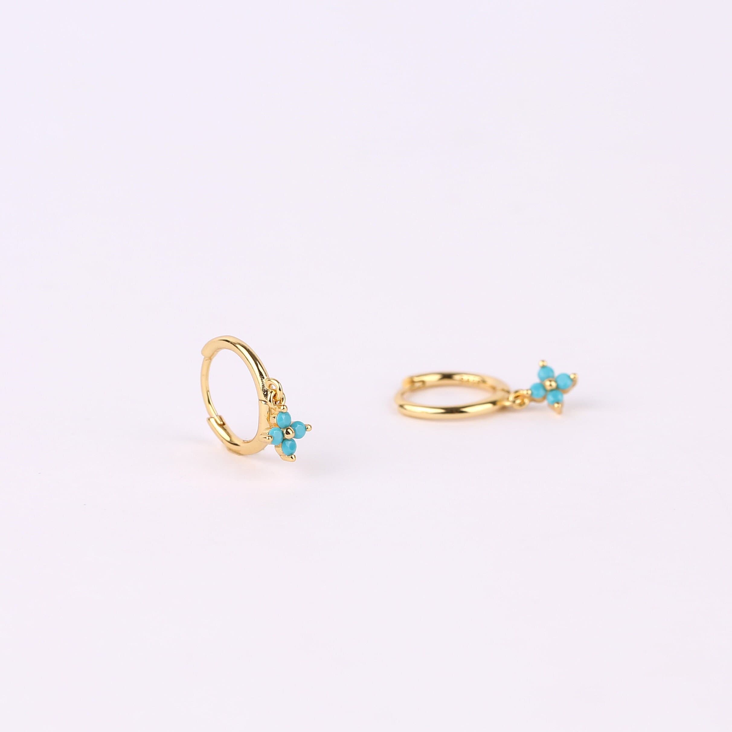 Turquoise Flower Dangle Hoop Earrings