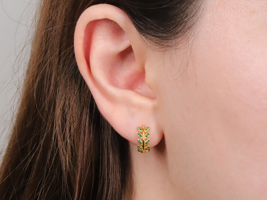 Sterling Silver Olive Leaves Hoop Earrings