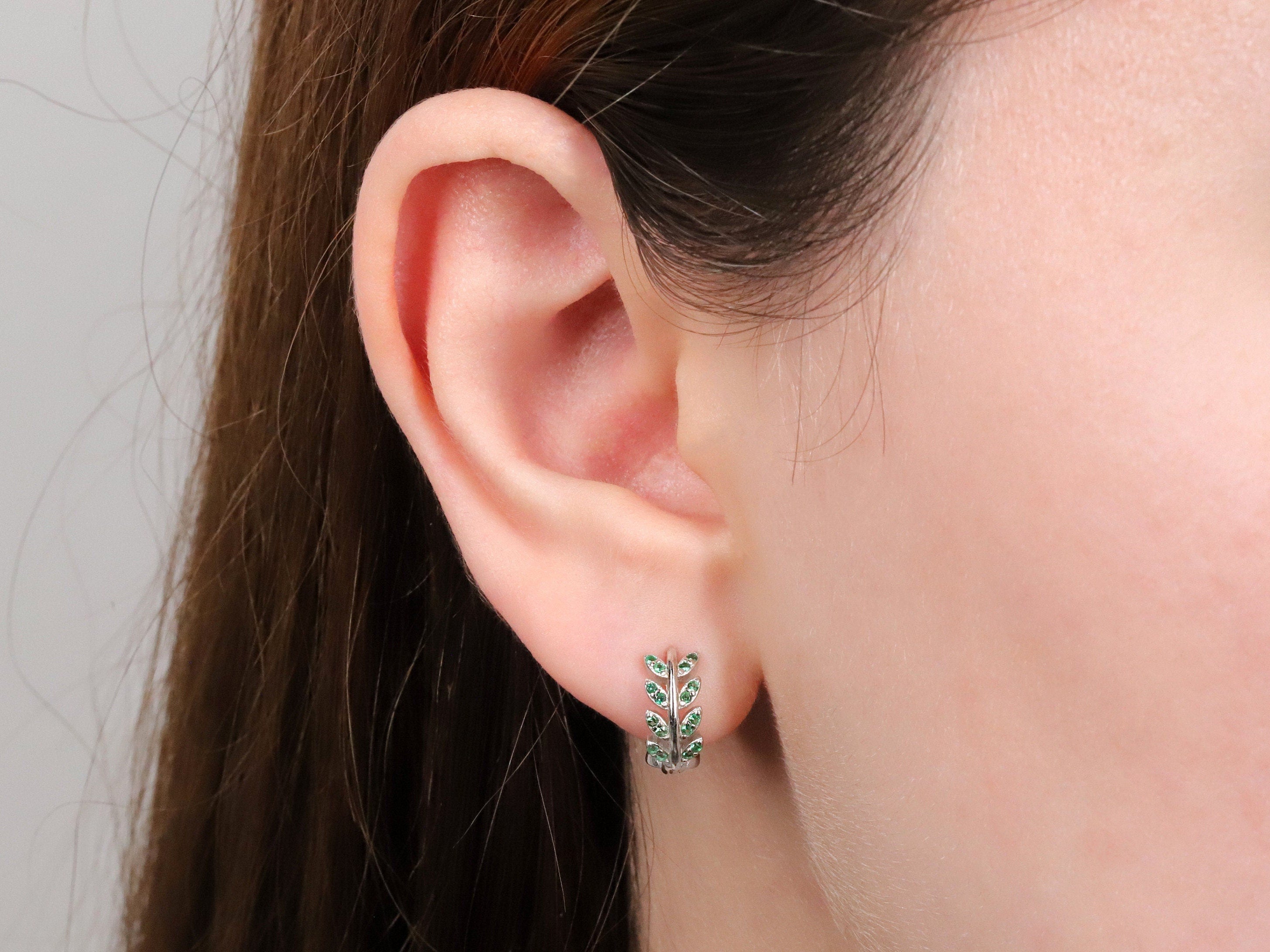 Sterling Silver Olive Leaves Hoop Earrings