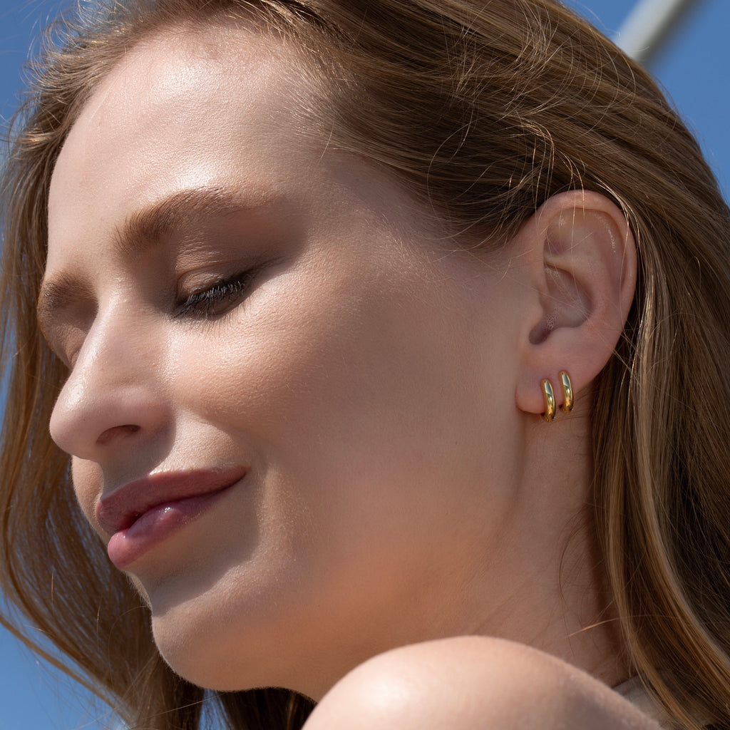 Thick Hoop Earrings, Sterling Silver Chunky Huggie Hoop