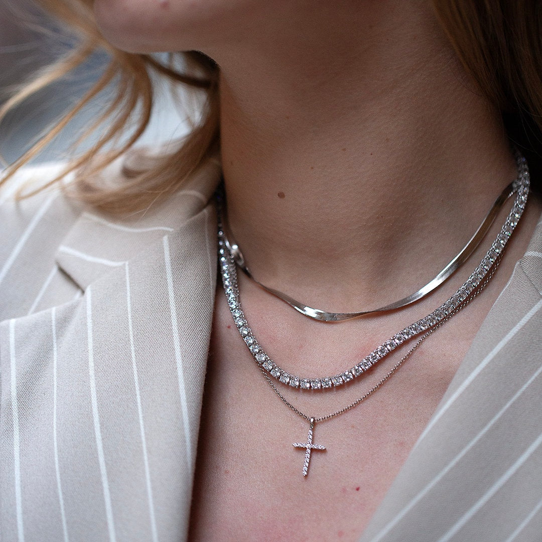 CZ Cross Necklace, Dainty Gold Silver Cross Pendant