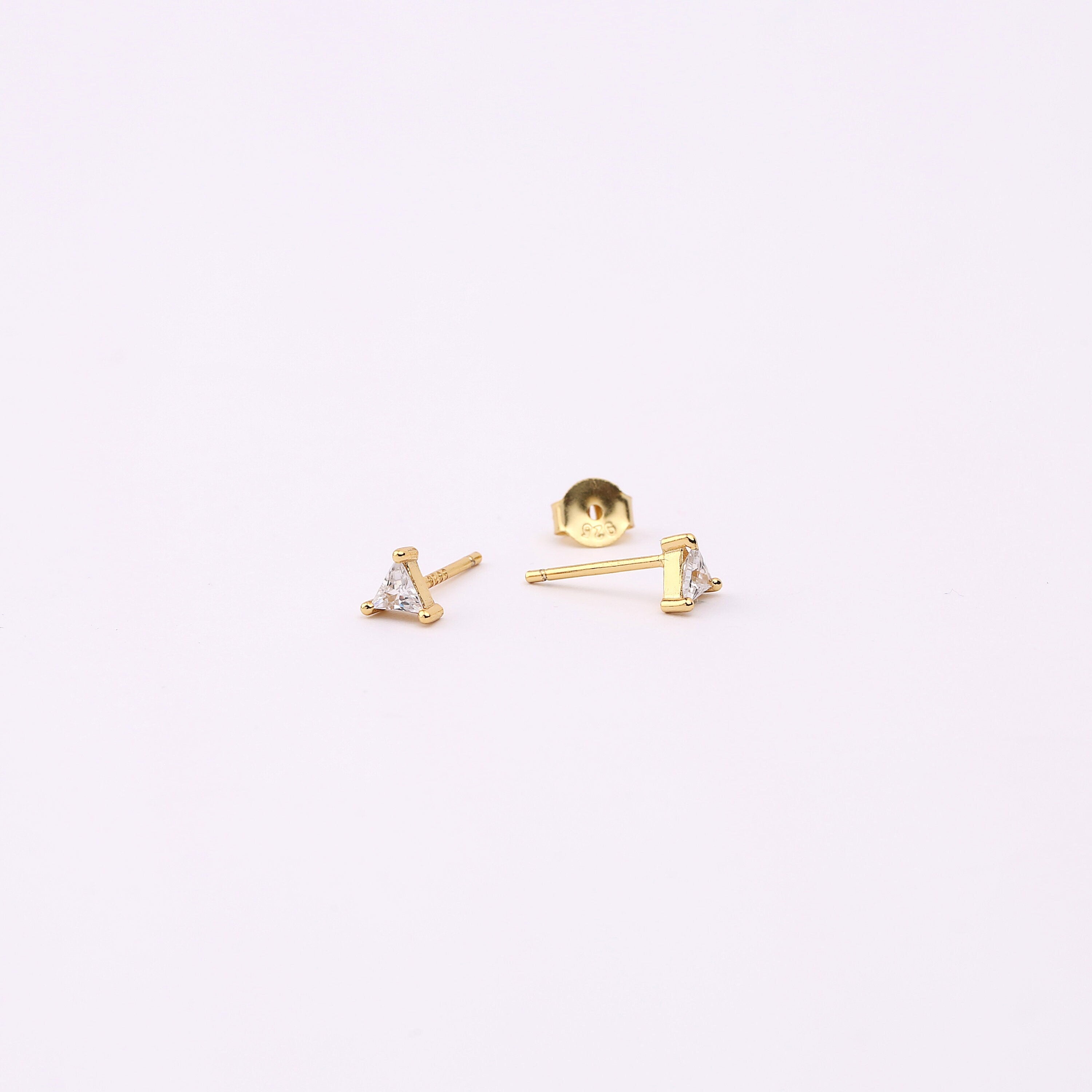 Gold Triangle Shape CZ Stud Earrings