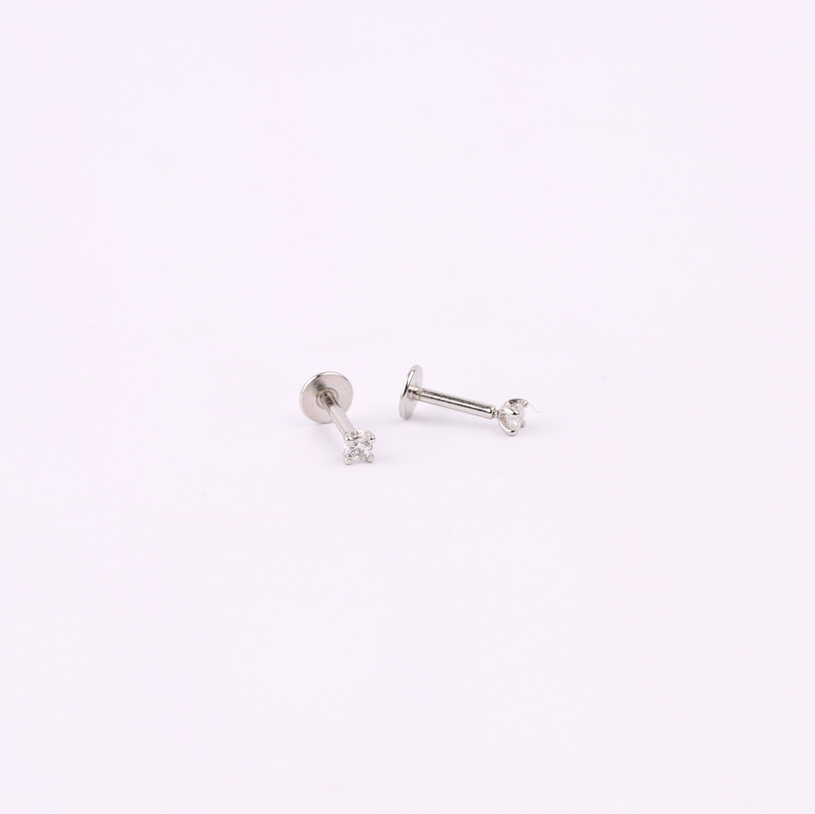 18G Small Diamond Threadless Push Pin Labret Stud