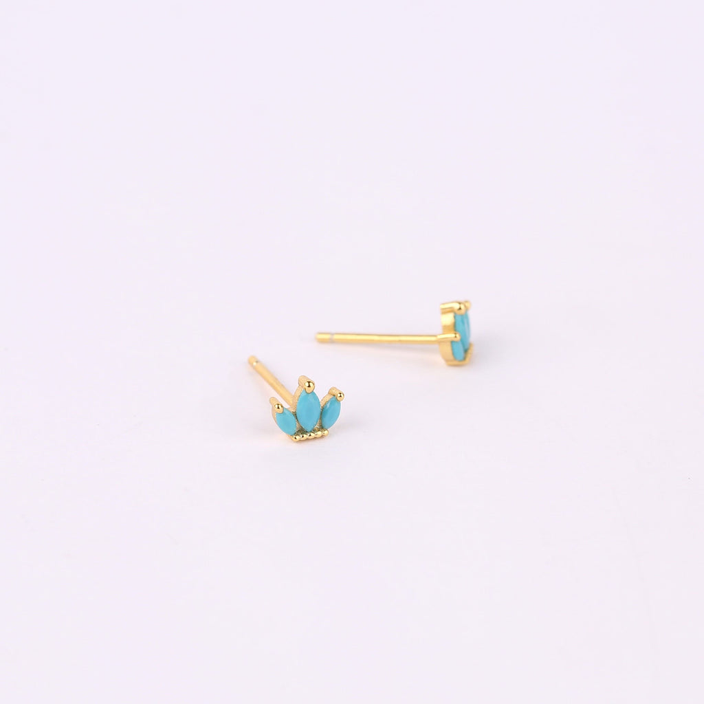 Tiny Turquoise Marquise Fan Stud Earrings