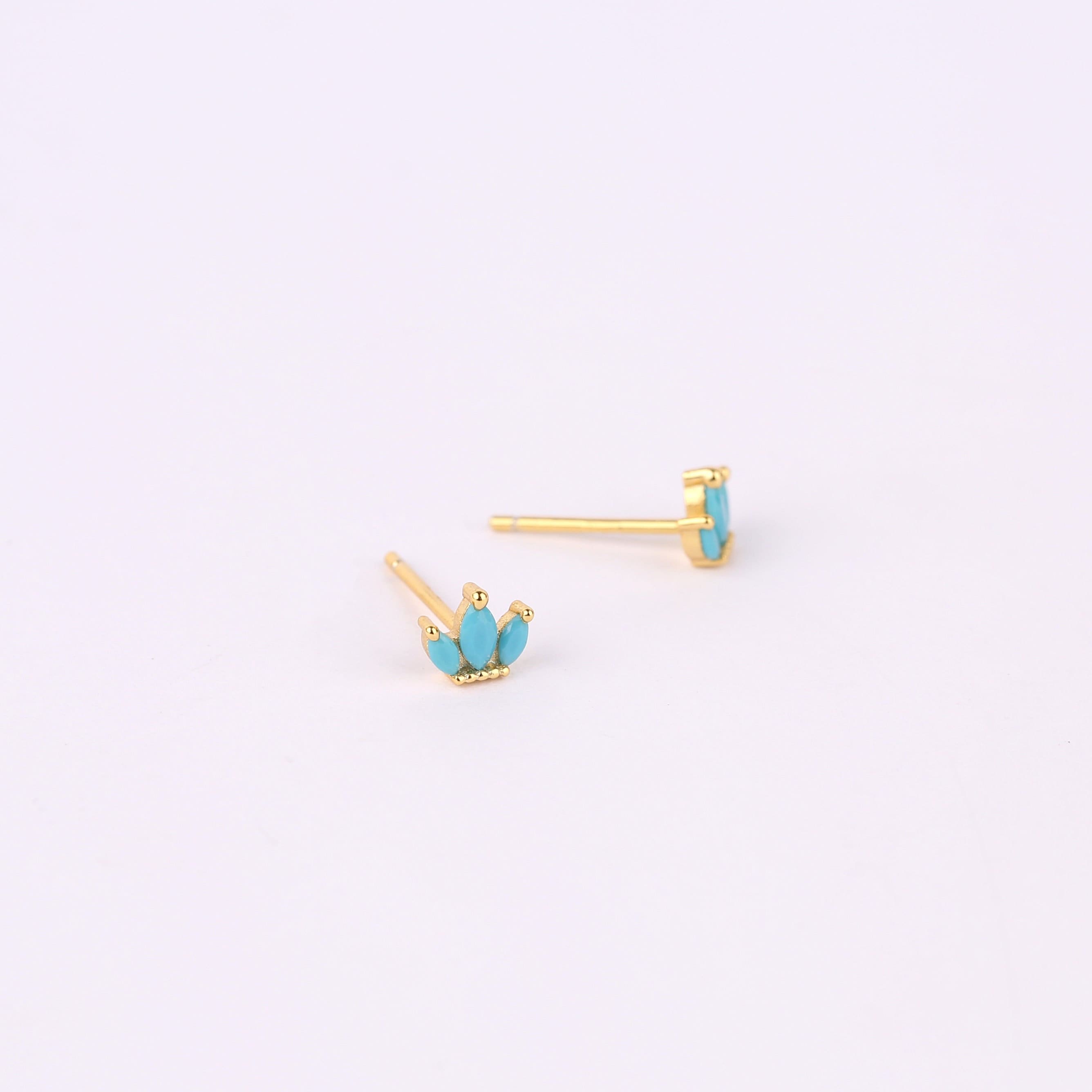 Tiny Turquoise Marquise Fan Stud Earrings