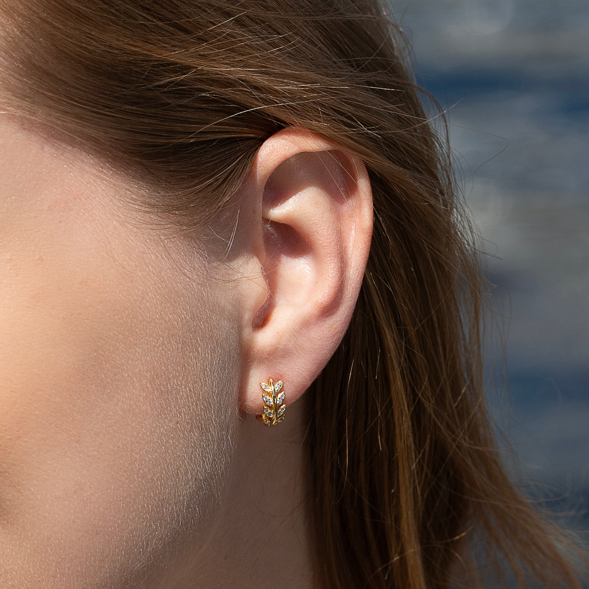 Sterling Silver Olive Leaves Hoop Earrings
