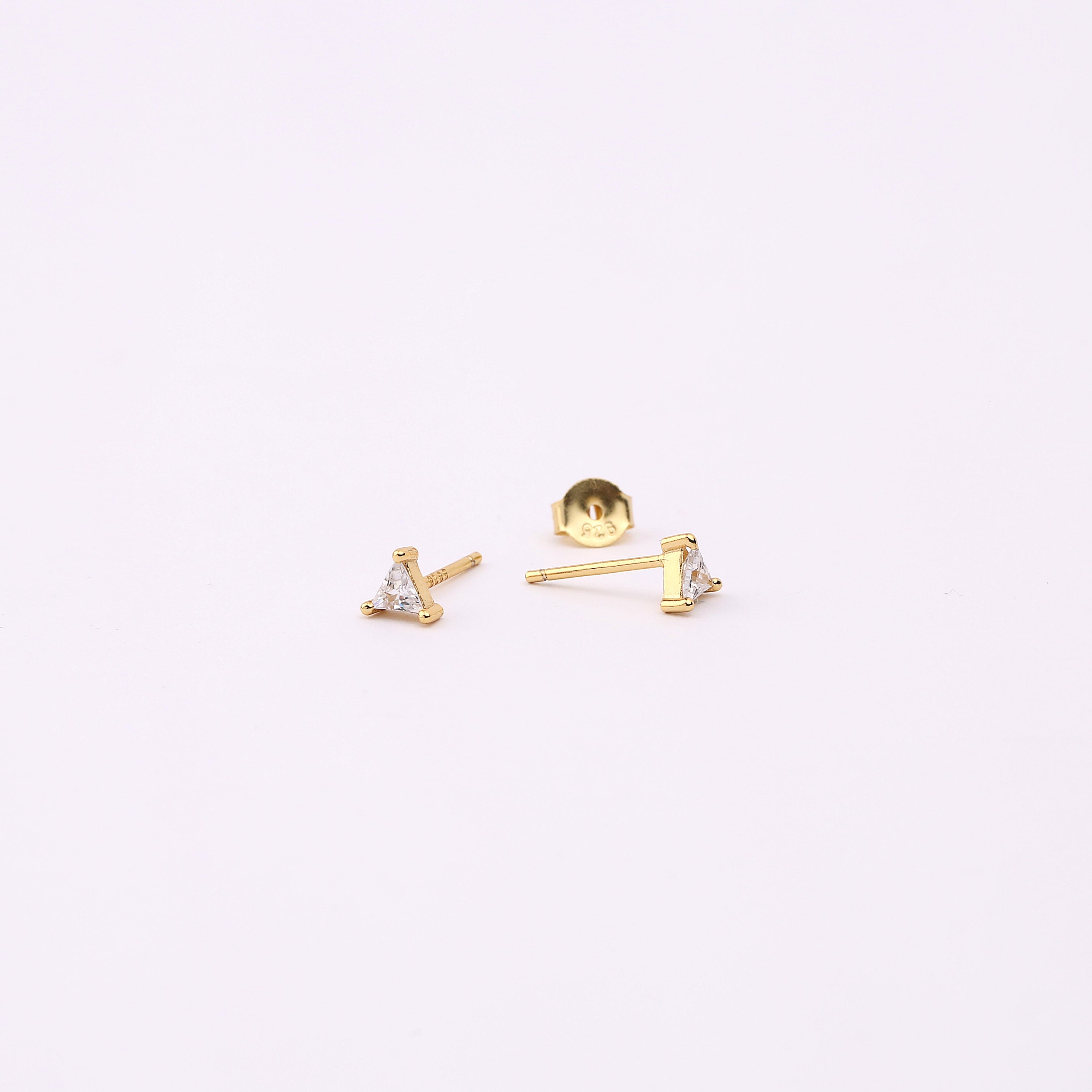 Dainty Emerald Triangle Gold Small Stud Earrings
