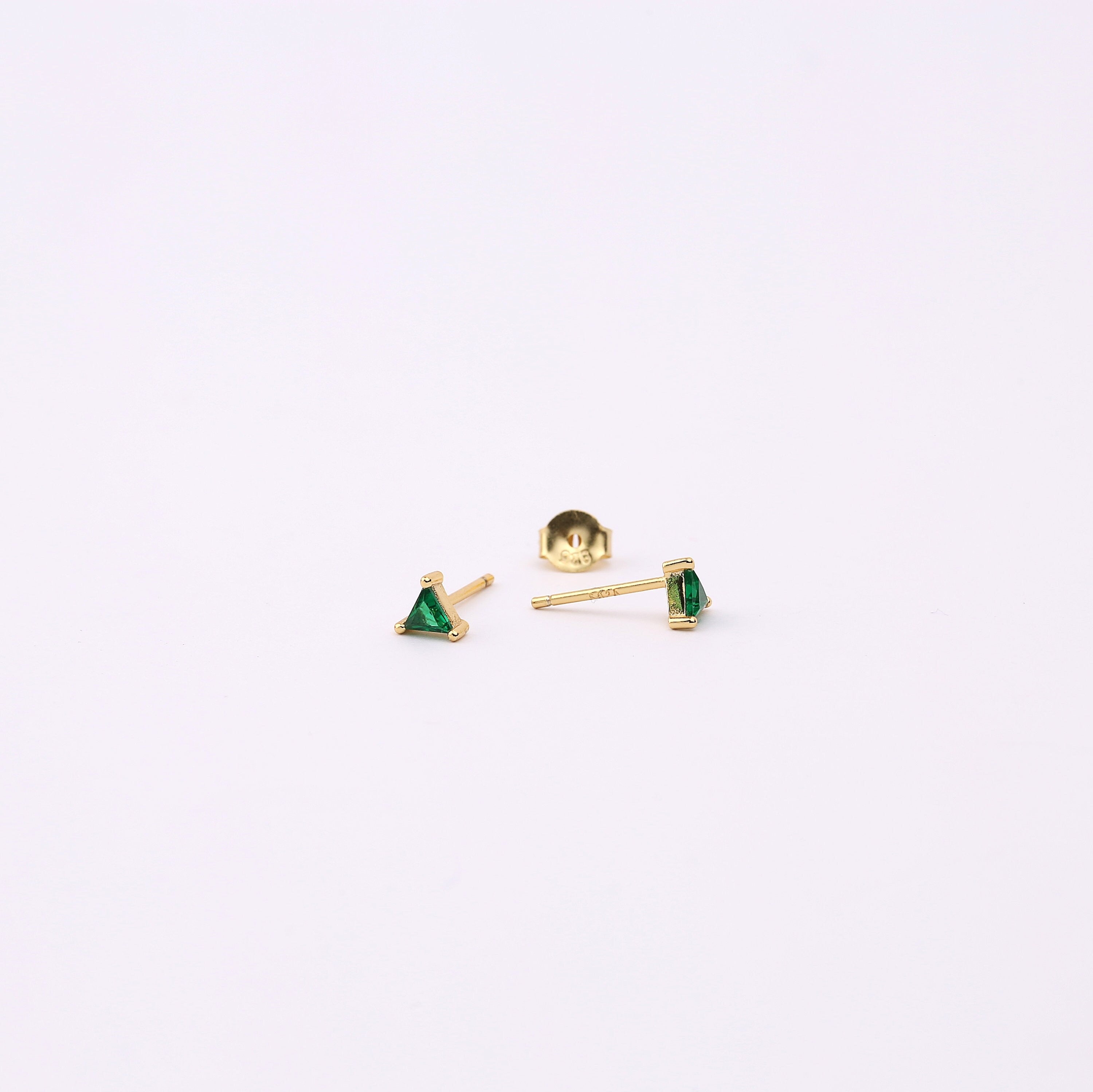 Dainty Emerald Triangle Gold Small Stud Earrings