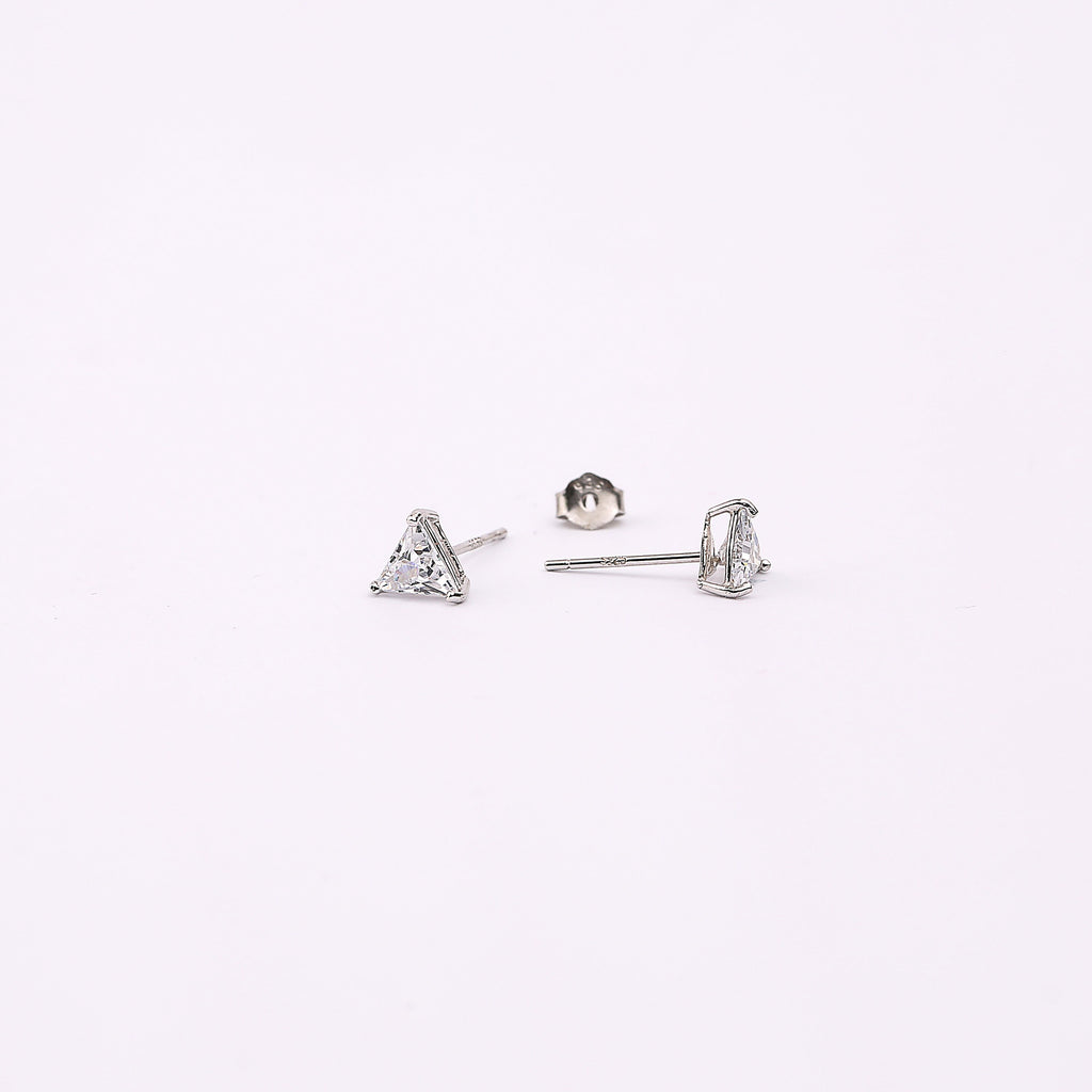 Gold Triangle Shape CZ Stud Earrings