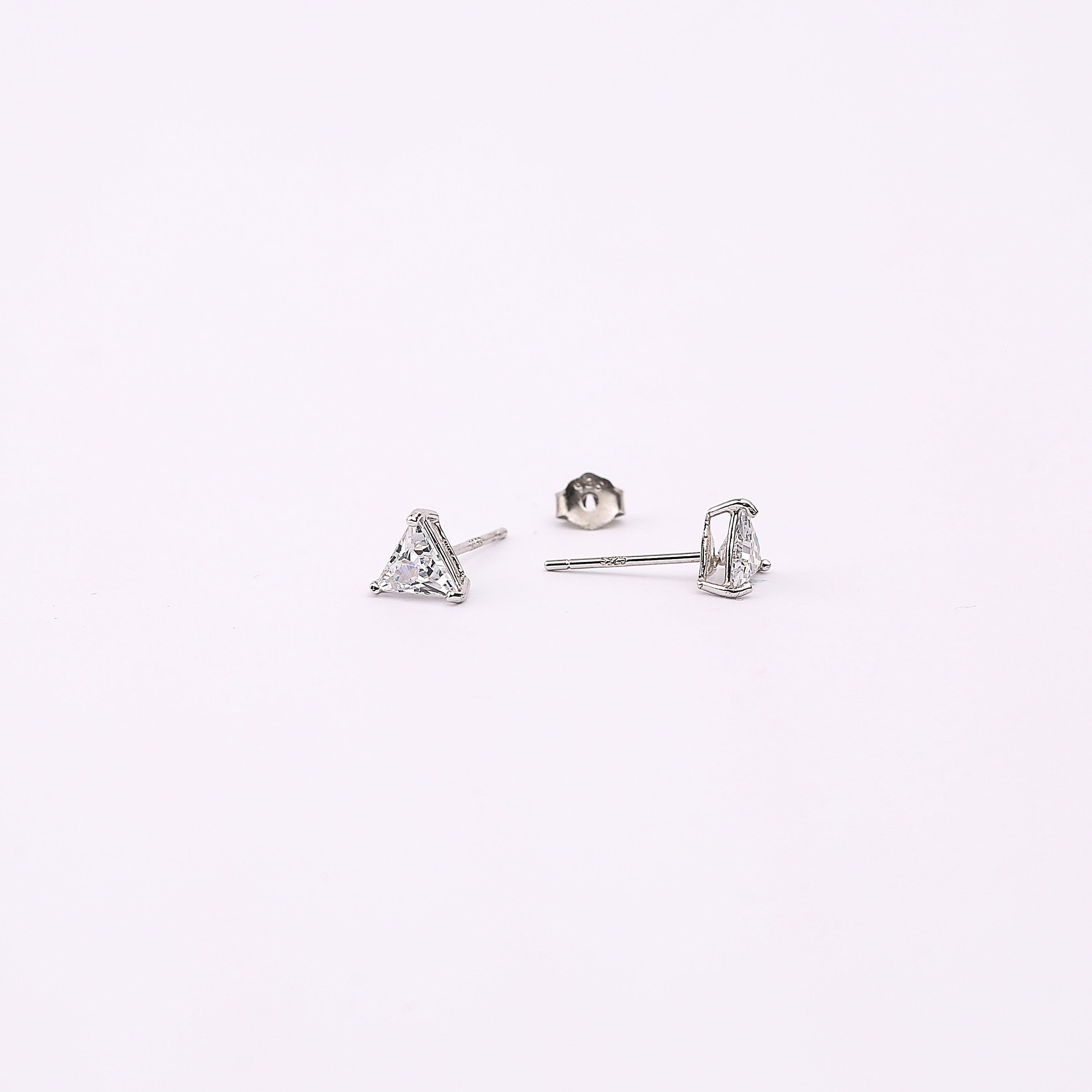 Gold Triangle Shape CZ Stud Earrings
