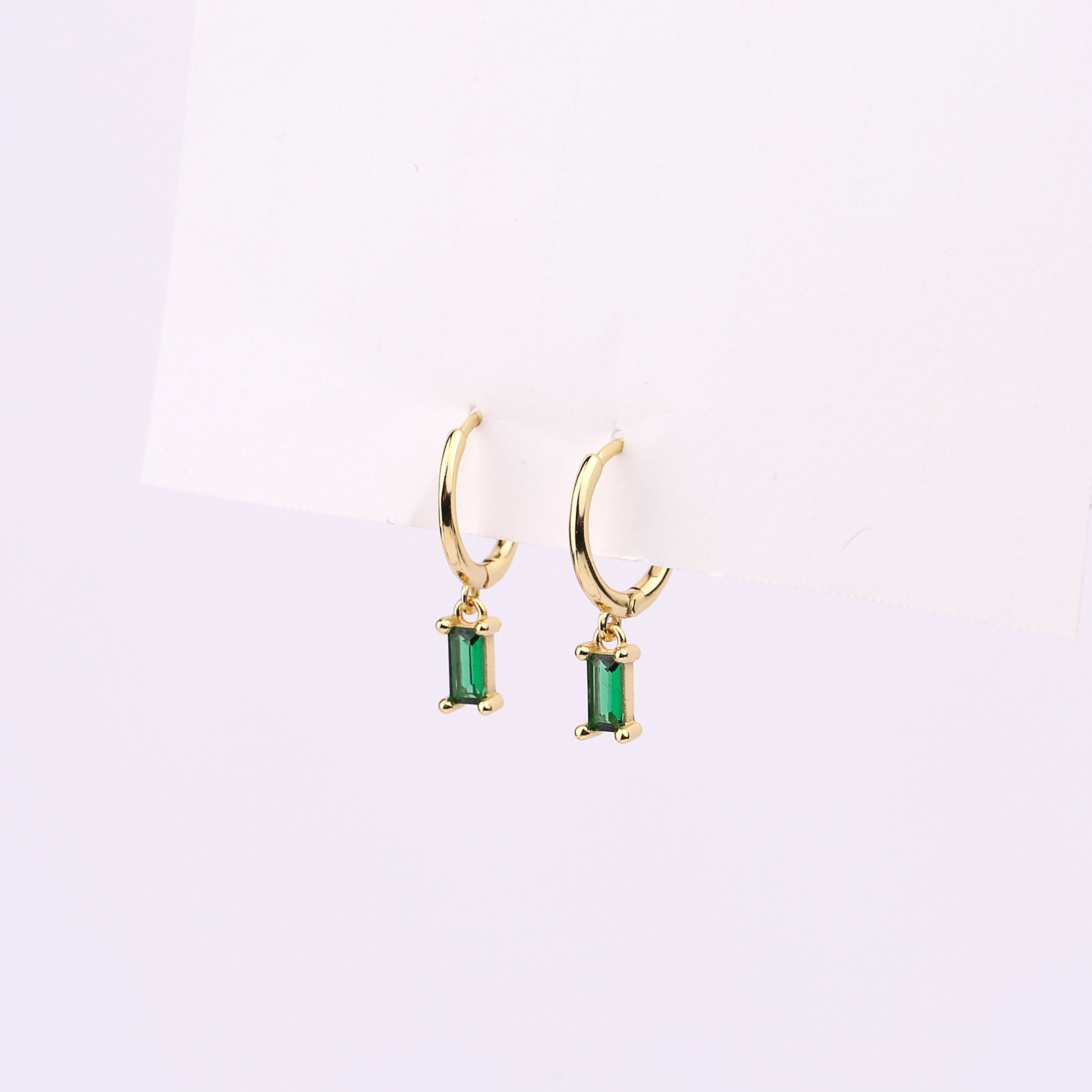 Dangling Emerald Charm Hoop Earring Set