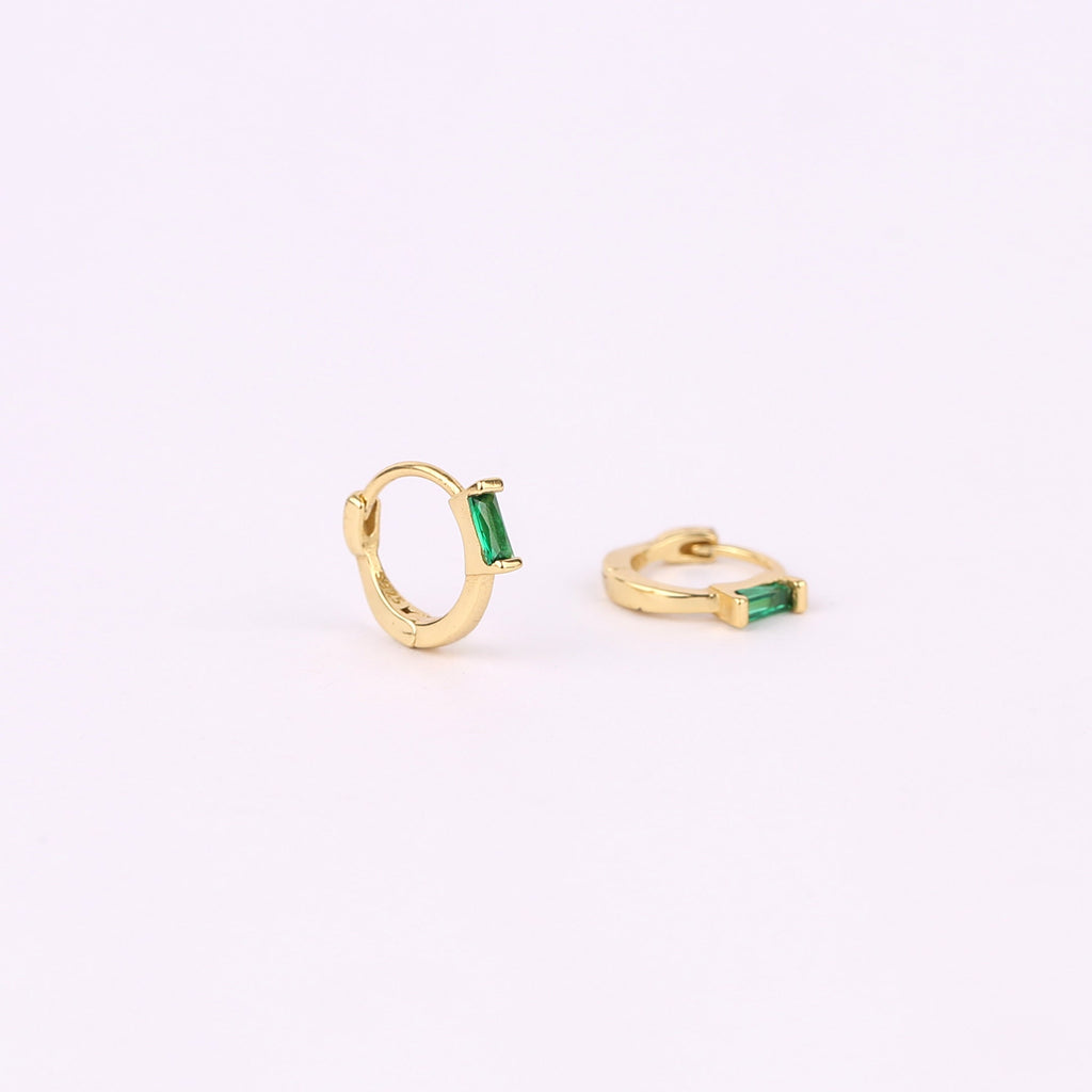 Dangling Emerald Charm Hoop Earring Set