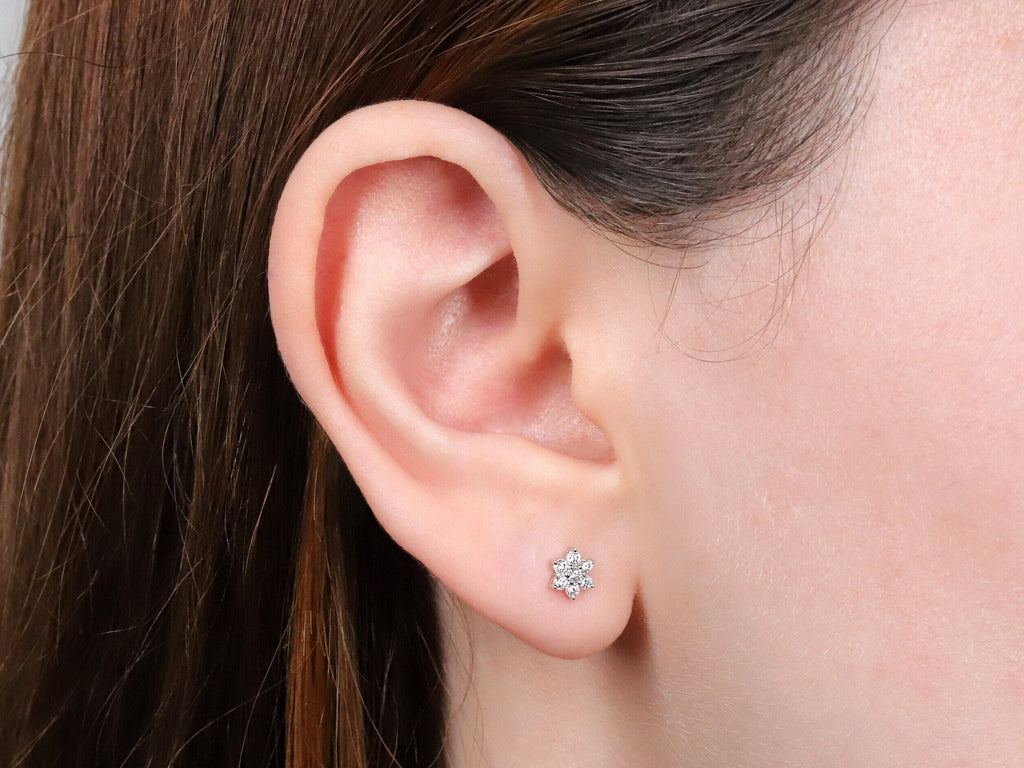 Gold Flower Stud Earrings CZ